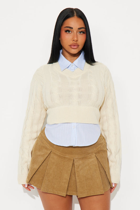 Make It Happen Set-In Poplin Sweater - Cream/combo