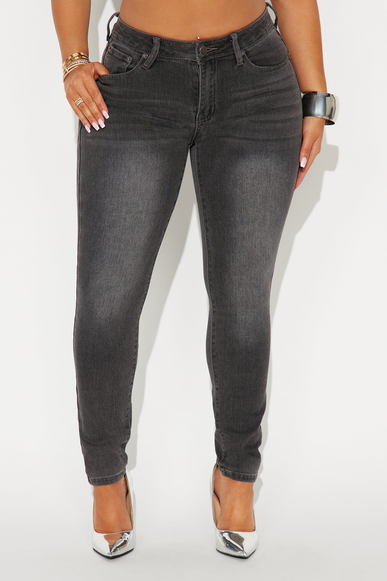 Better Myself Mid Rise Skinny Jeans - Grey