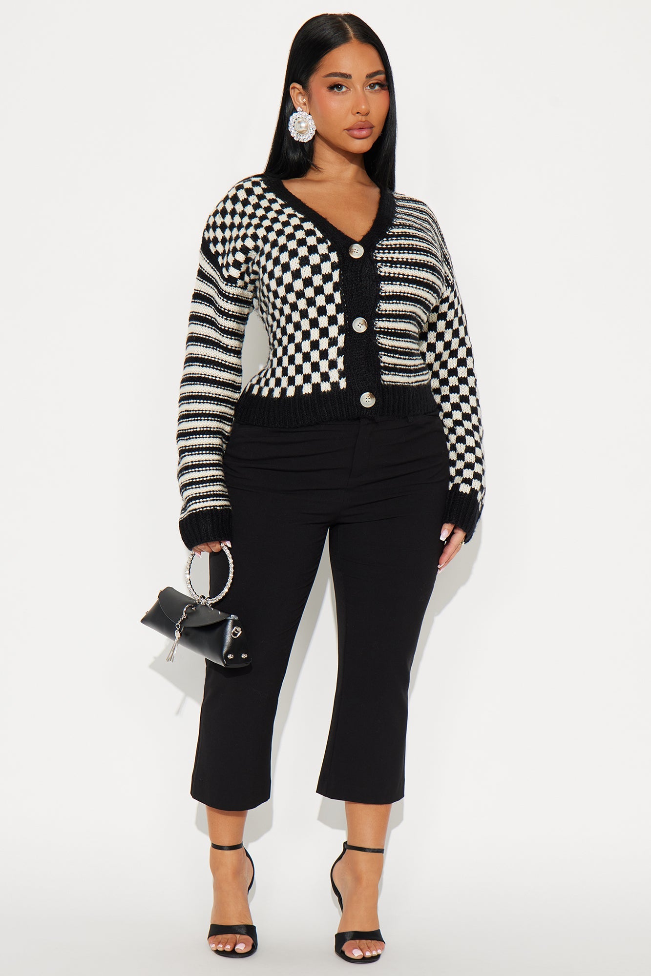 Study Abroad Checkered Cardigan - Black/combo