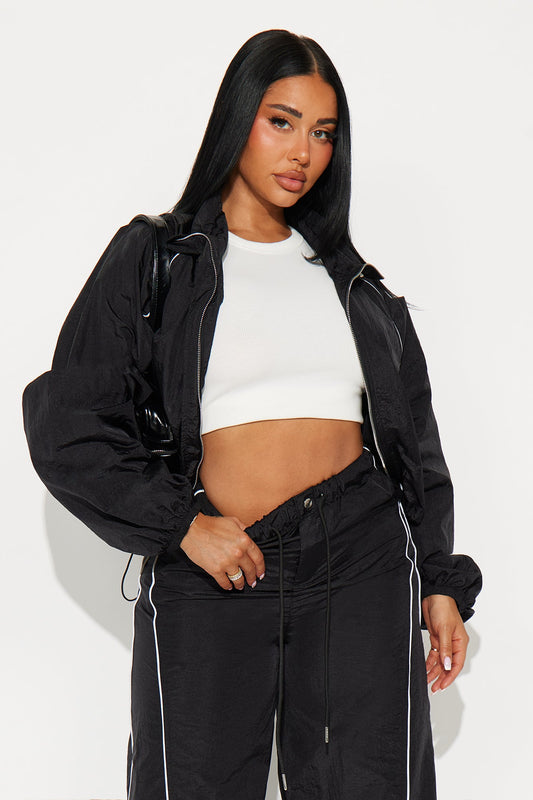 Just My Vibe Windbreaker Reflective Jacket - Black