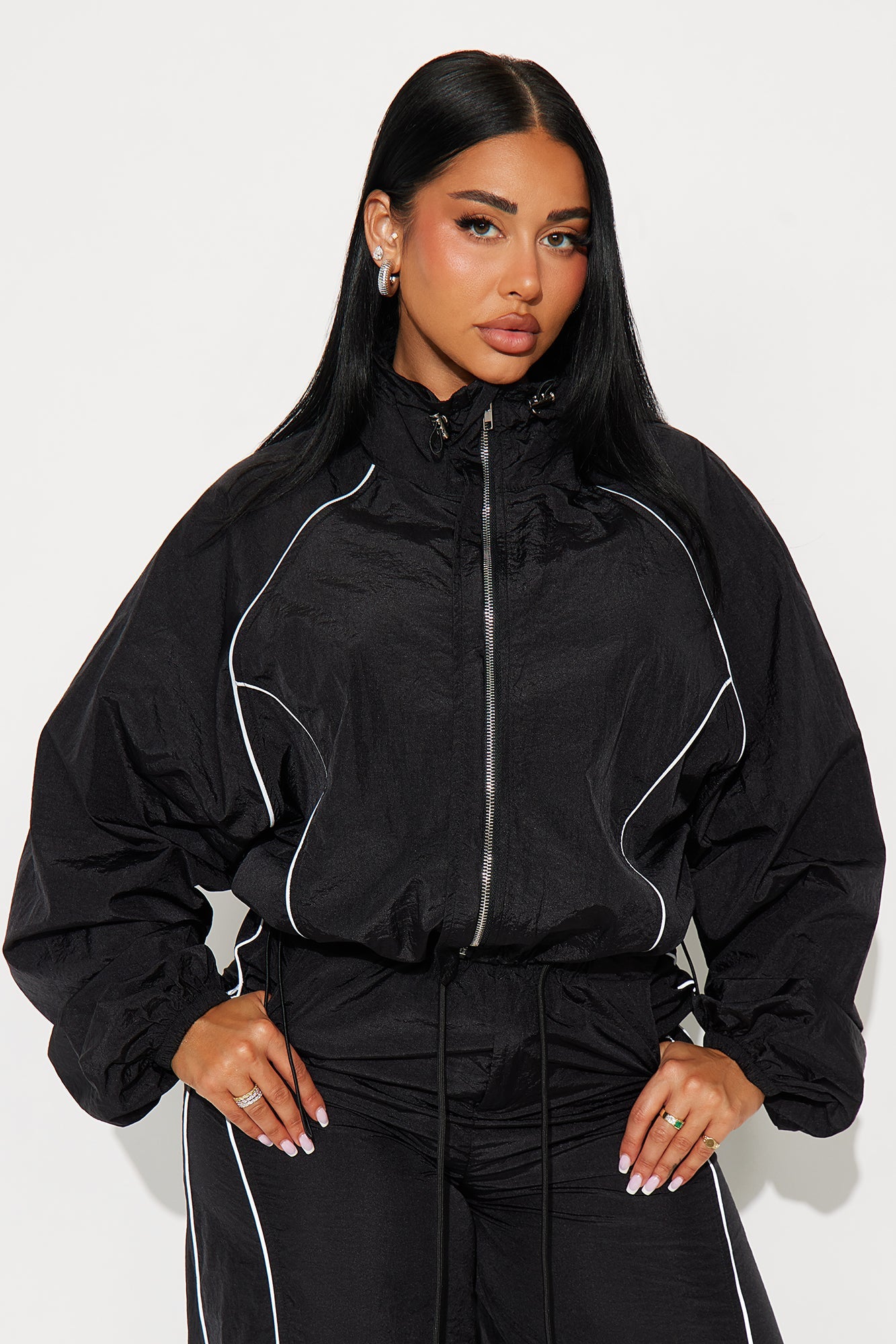 Just My Vibe Windbreaker Reflective Jacket - Black