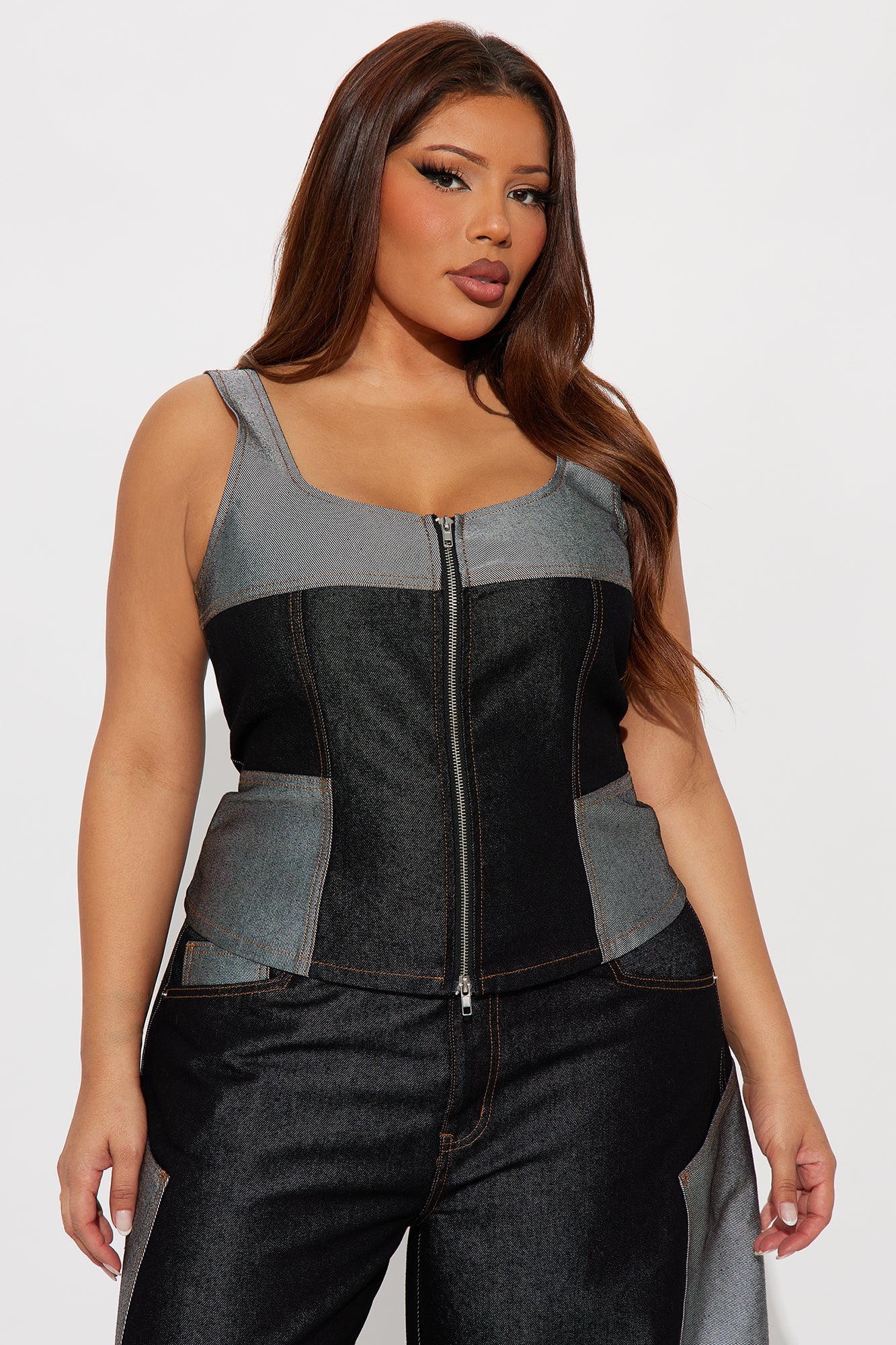 Call Me Later Denim Vest Barrel Leg Pant Set - Dark Wash