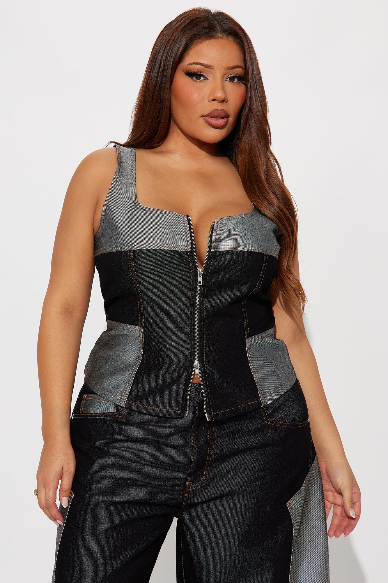 Call Me Later Denim Vest Barrel Leg Pant Set - Dark Wash