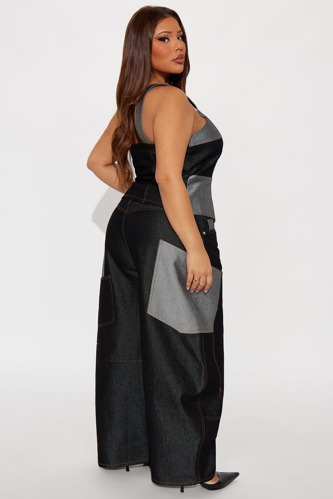 Call Me Later Denim Vest Barrel Leg Pant Set - Dark Wash