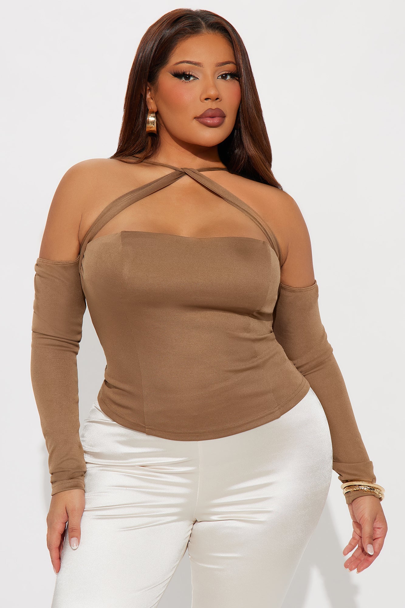 Ayla Off Shoulder Top - Mocha