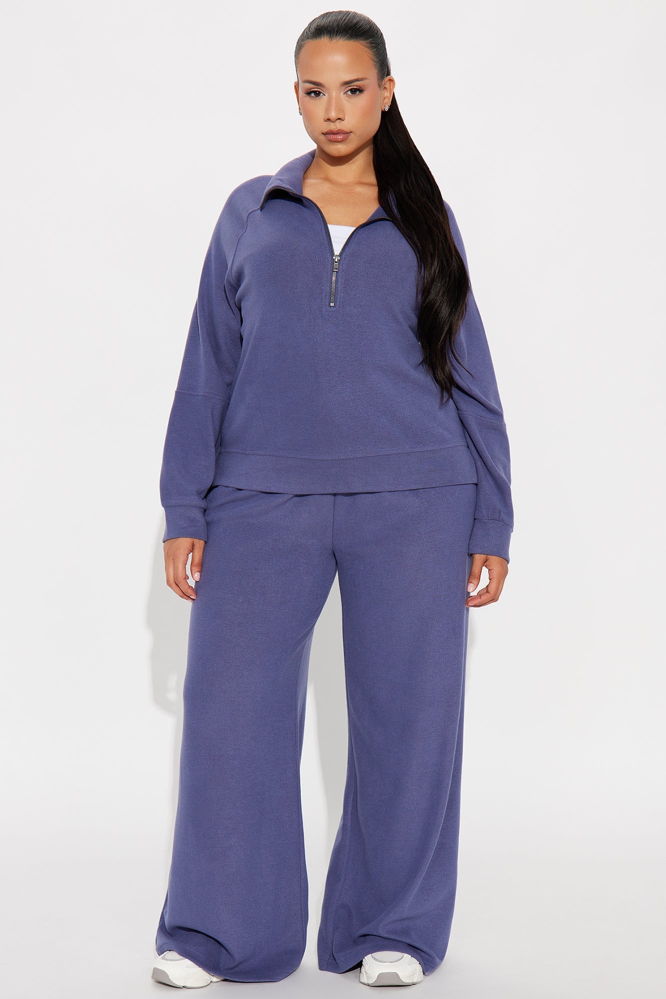 Raven Ribbed Quarter Zip Pant Set - Indigo