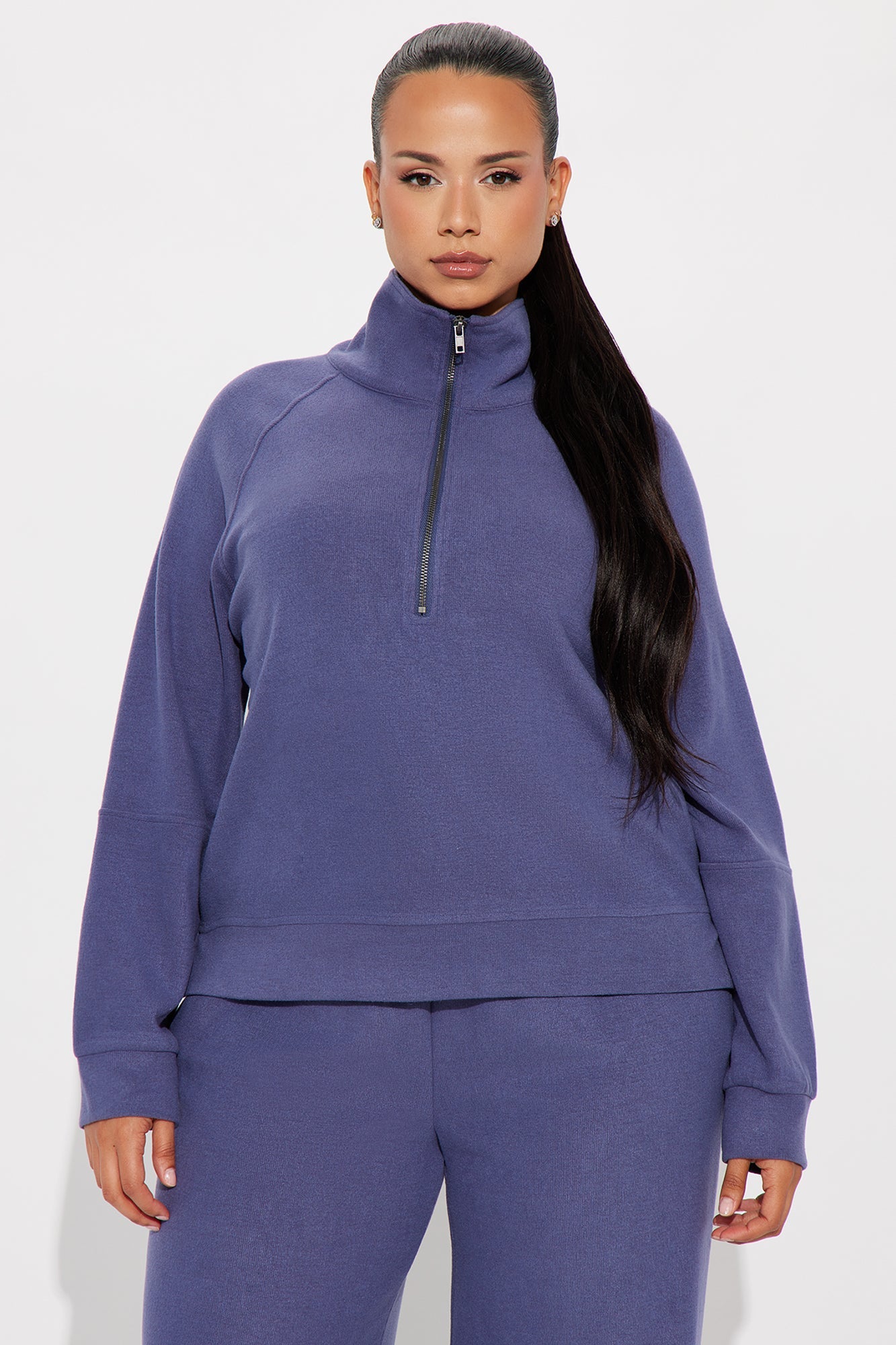 Raven Ribbed Quarter Zip Pant Set - Indigo