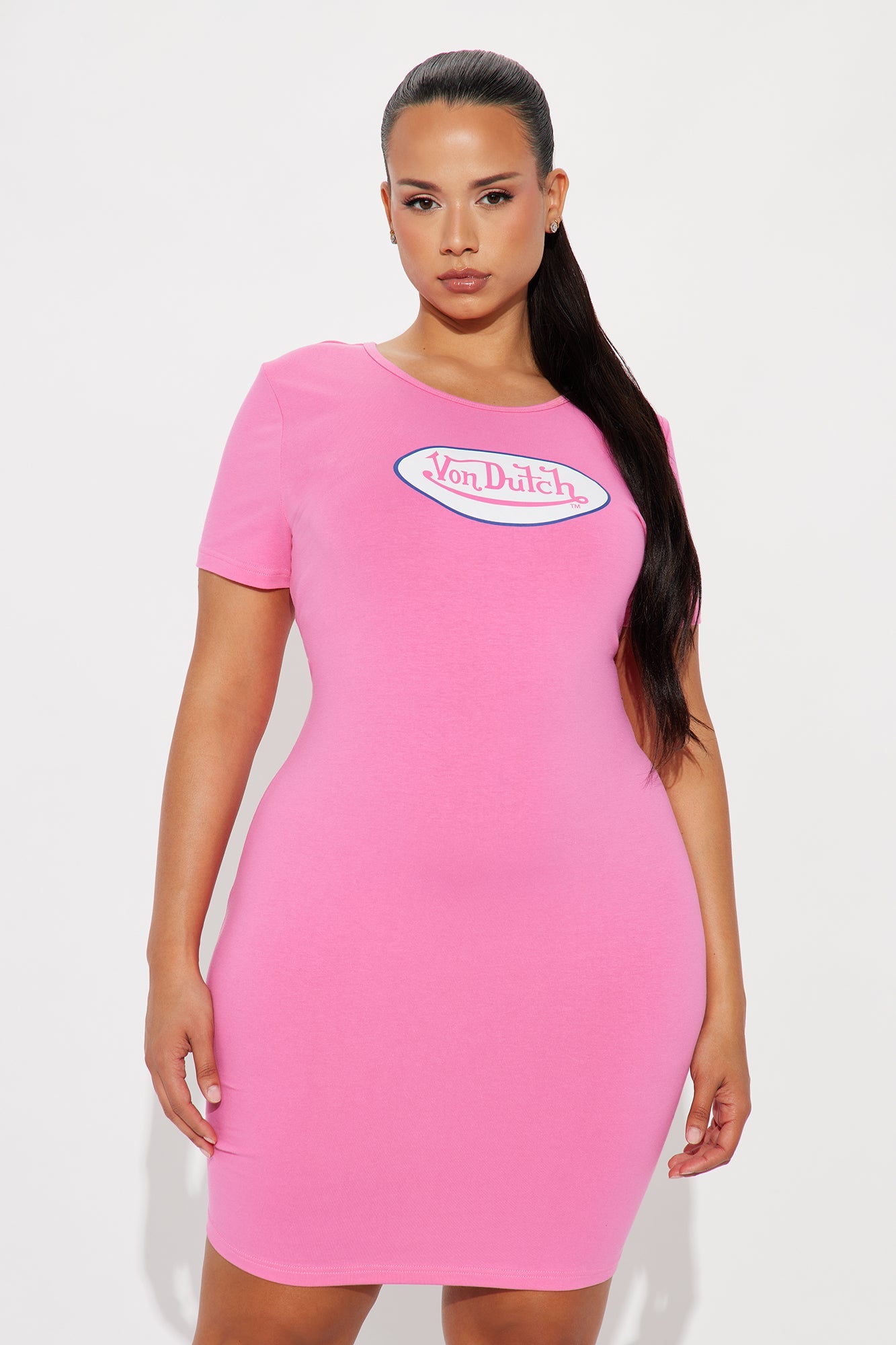 Von Dutch Logo T Shirt Mini Dress - Hot Pink