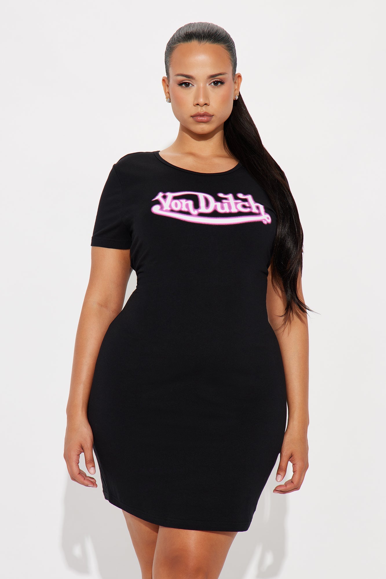 Von Dutch Graffiti T Shirt Mini Dress - Black/Pink