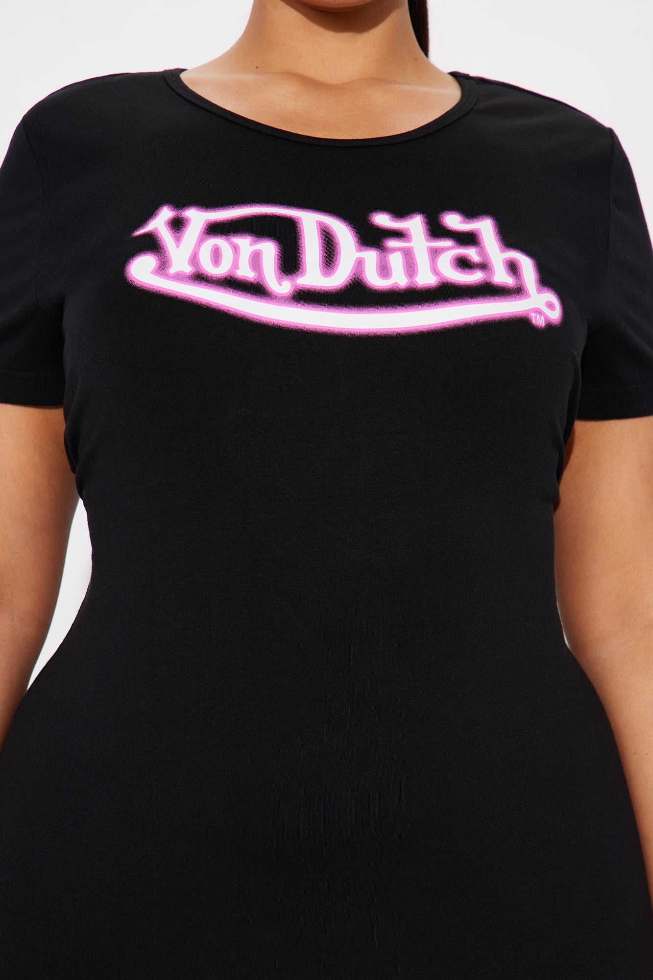 Von Dutch Graffiti T Shirt Mini Dress - Black/Pink