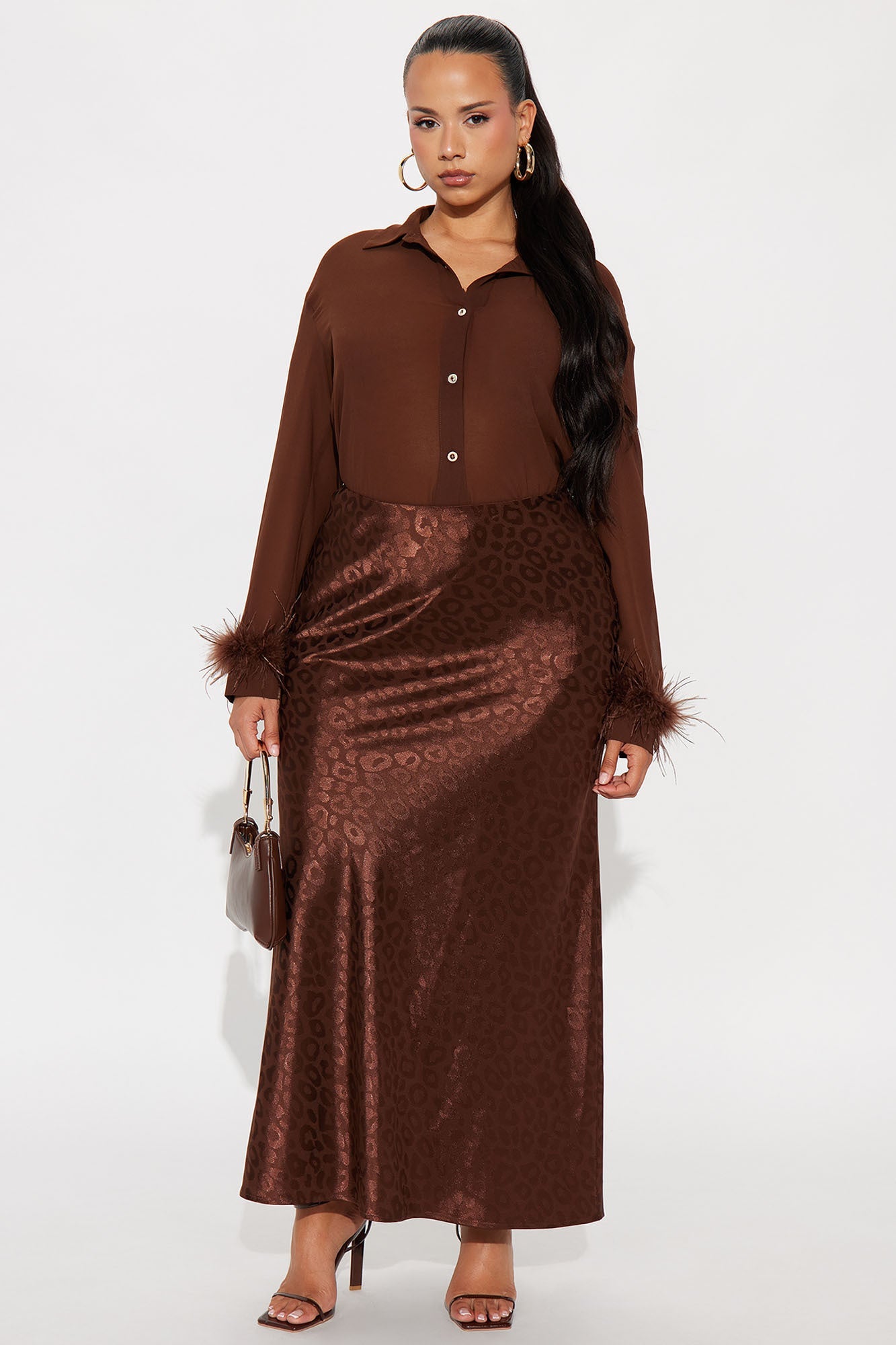 Cleo Leopard Satin Maxi Skirt - Chocolate