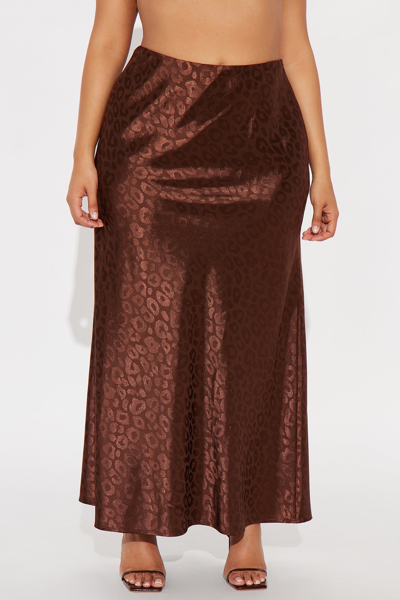 Cleo Leopard Satin Maxi Skirt - Chocolate