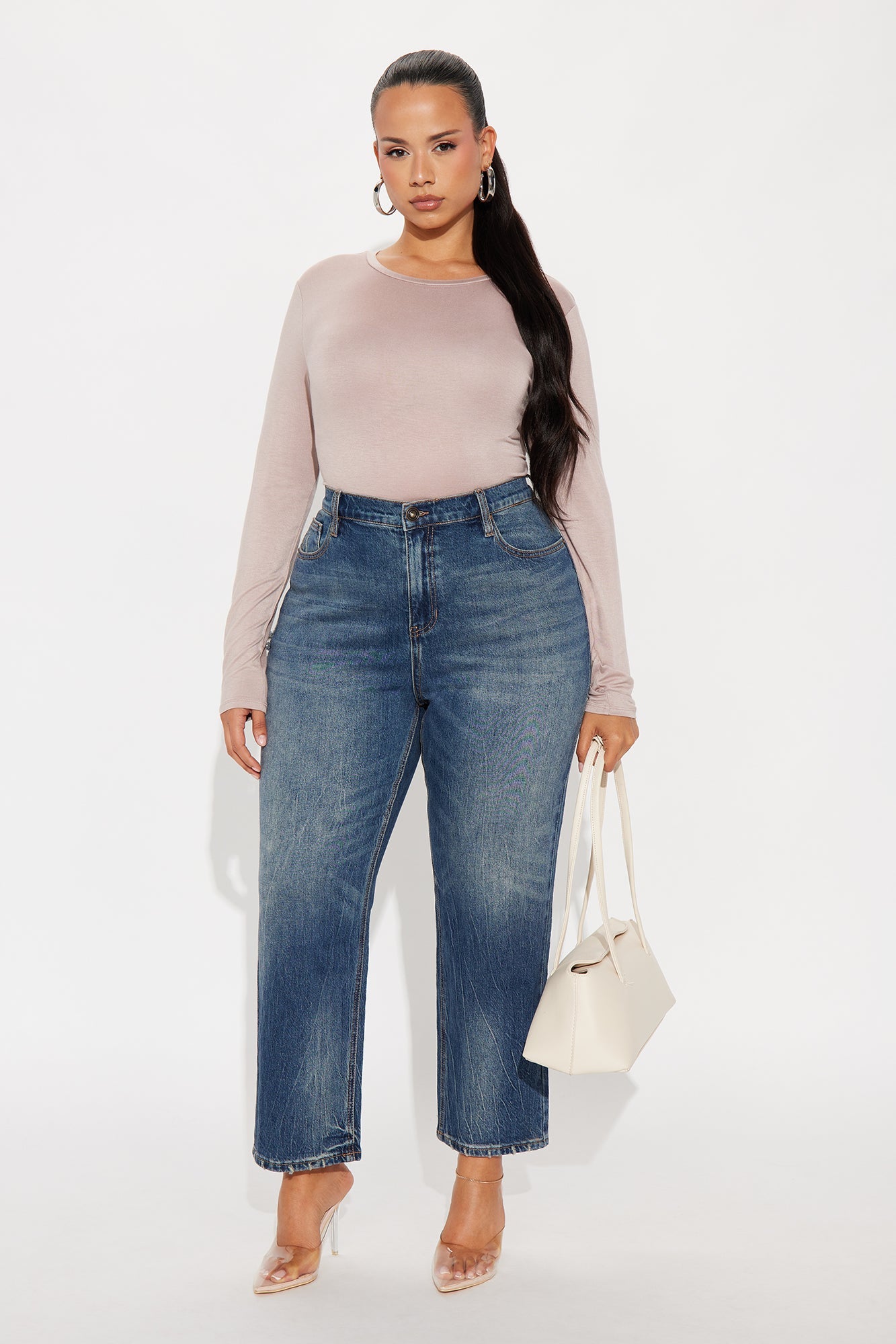 Krystal Crew Neck Long Sleeve Bodysuit - Taupe