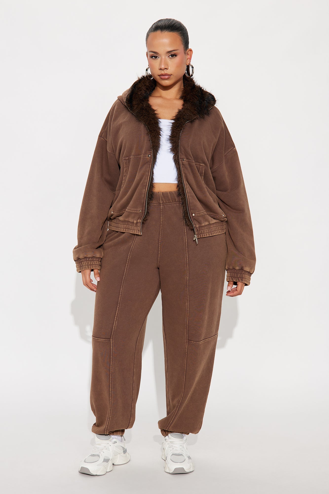 Melanie Fur Trim Pant Set - Brown