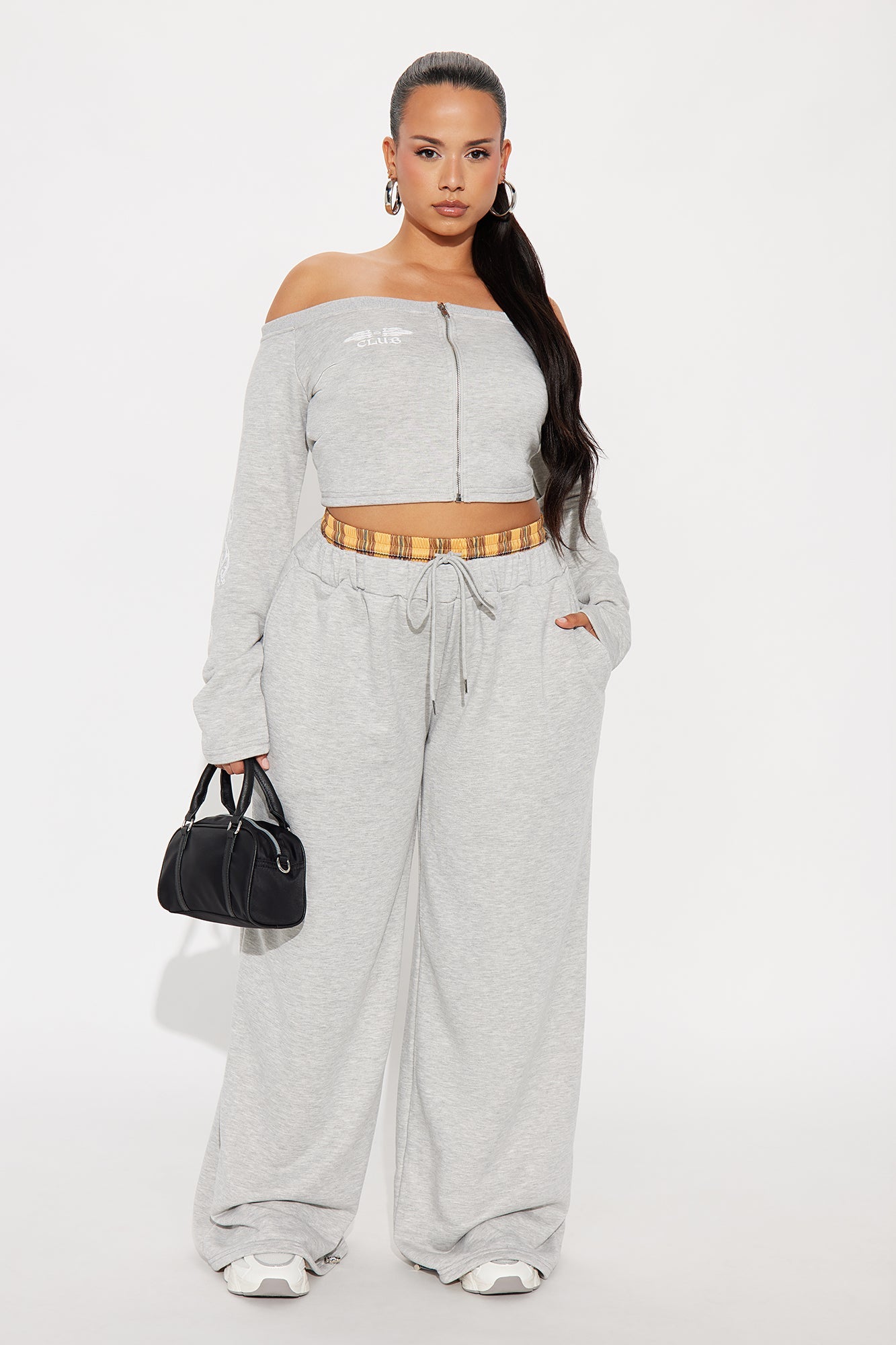Hanging Out Off Shoulder Pant Set - Heather Grey