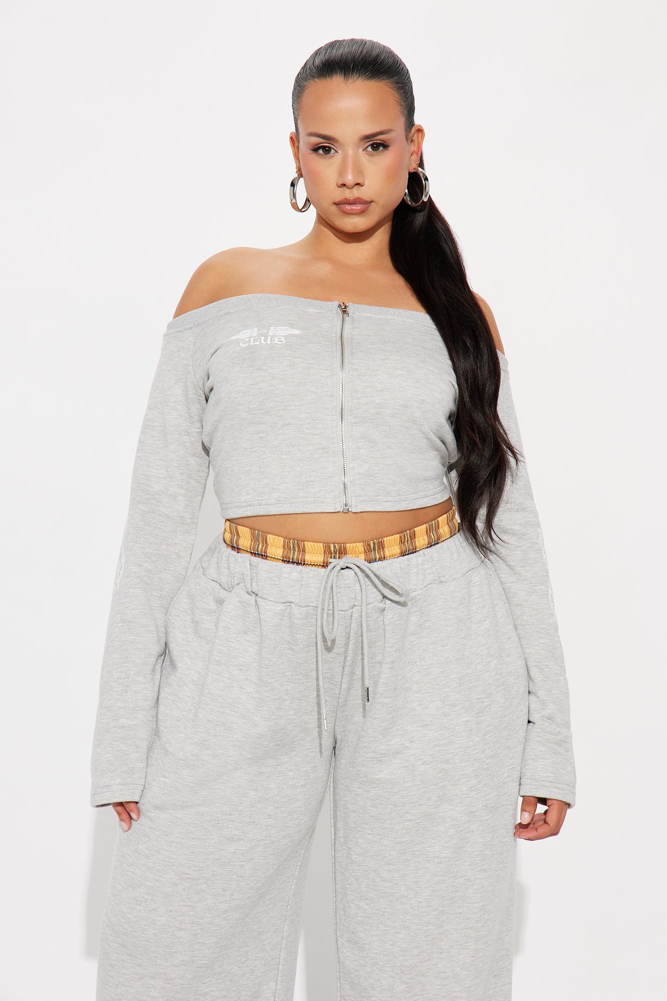 Hanging Out Off Shoulder Pant Set - Heather Grey