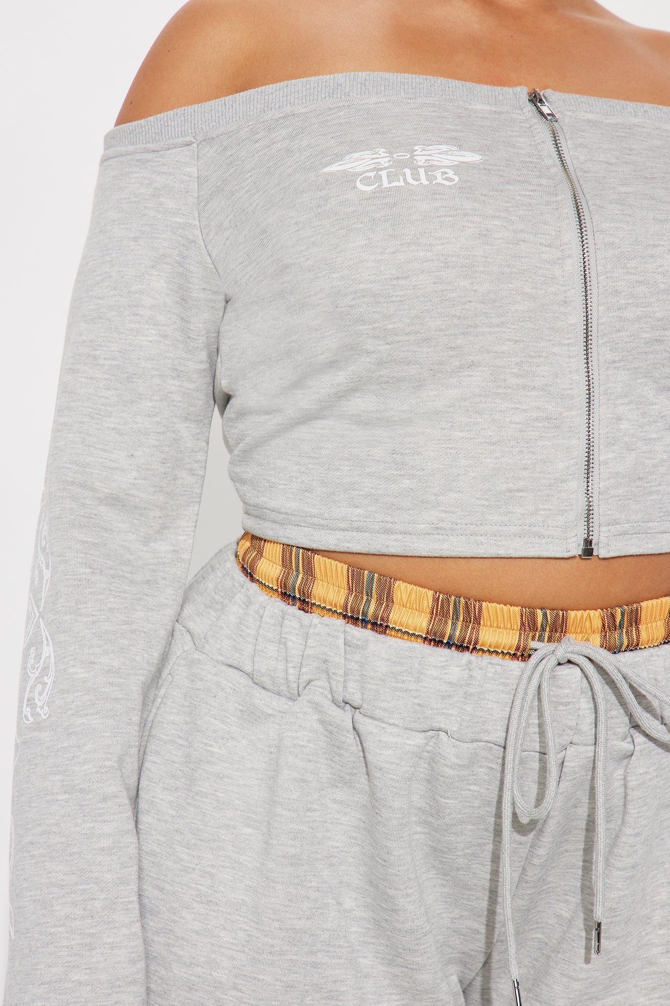 Hanging Out Off Shoulder Pant Set - Heather Grey