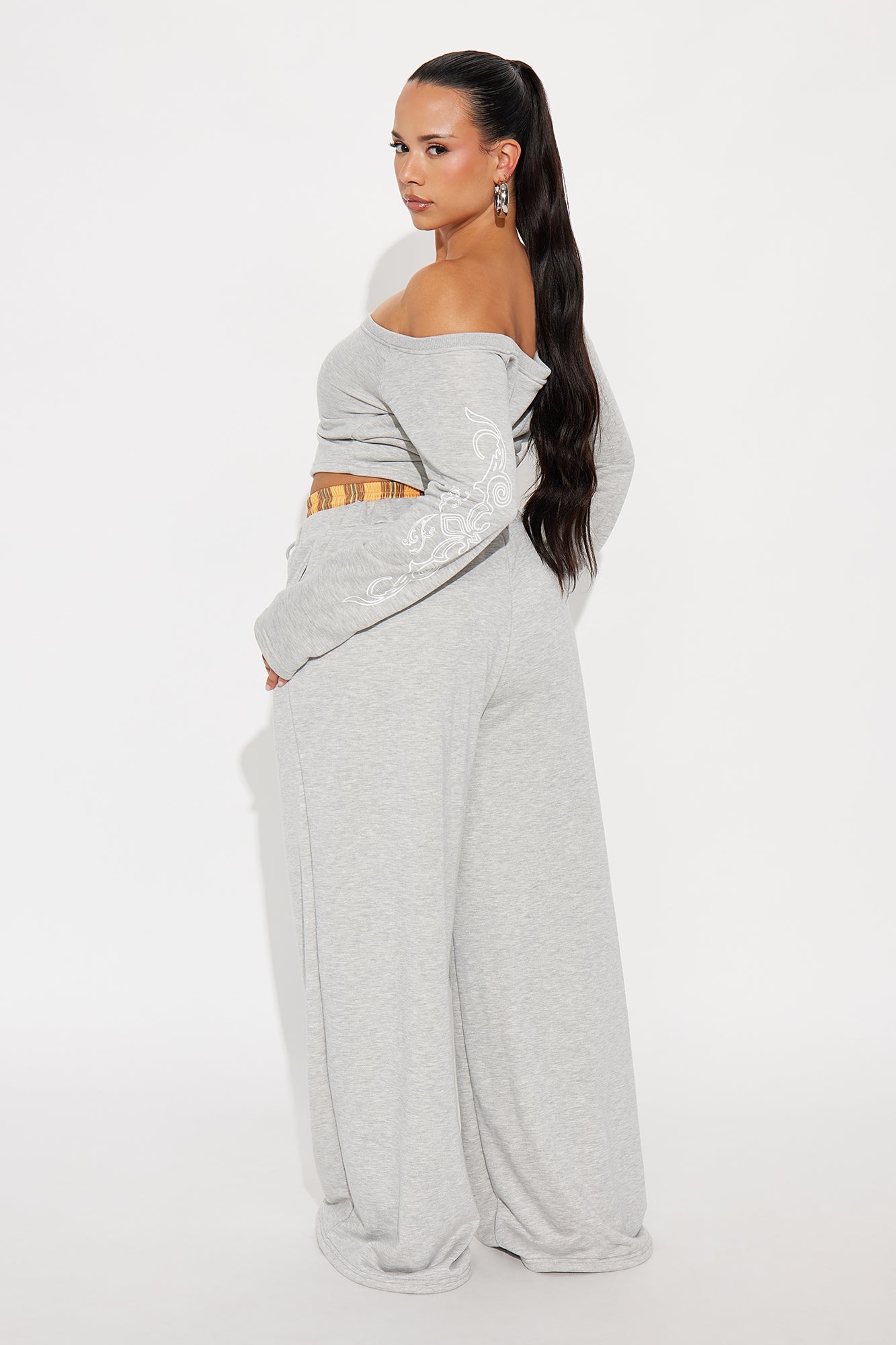 Hanging Out Off Shoulder Pant Set - Heather Grey