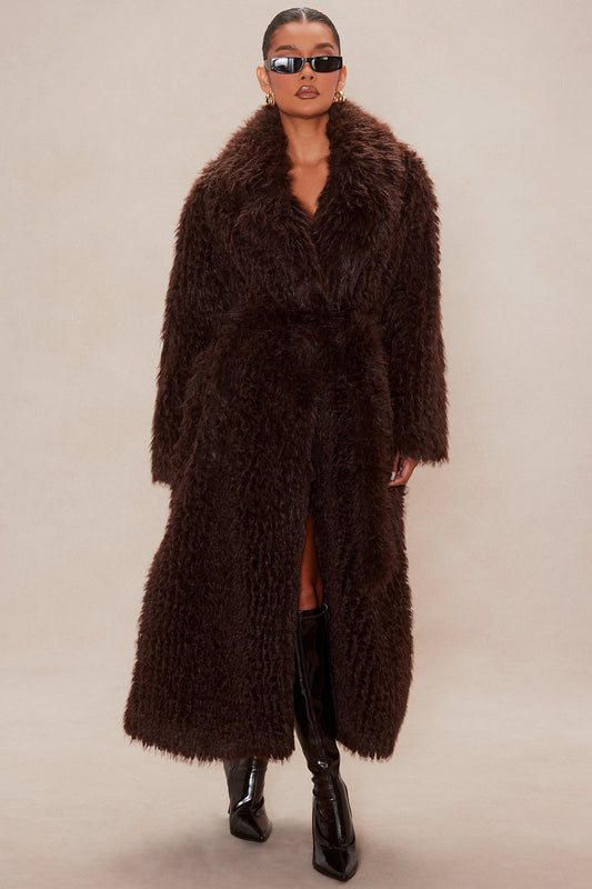 Catherine Faux Fur Coat - Brown