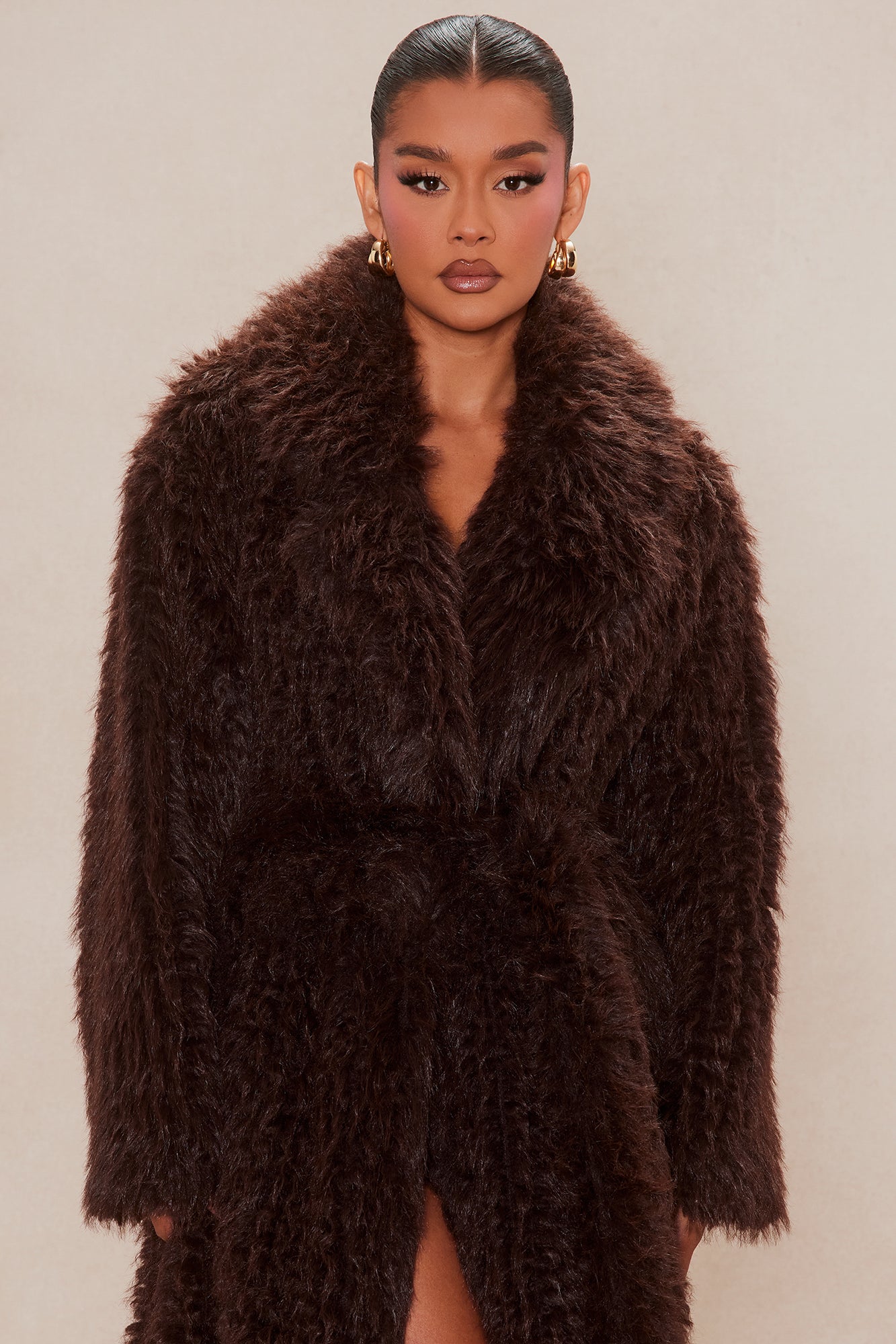 Catherine Faux Fur Coat - Brown