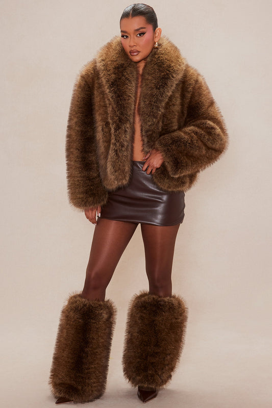 Zaria Faux Fur Leg Warmers - Brown