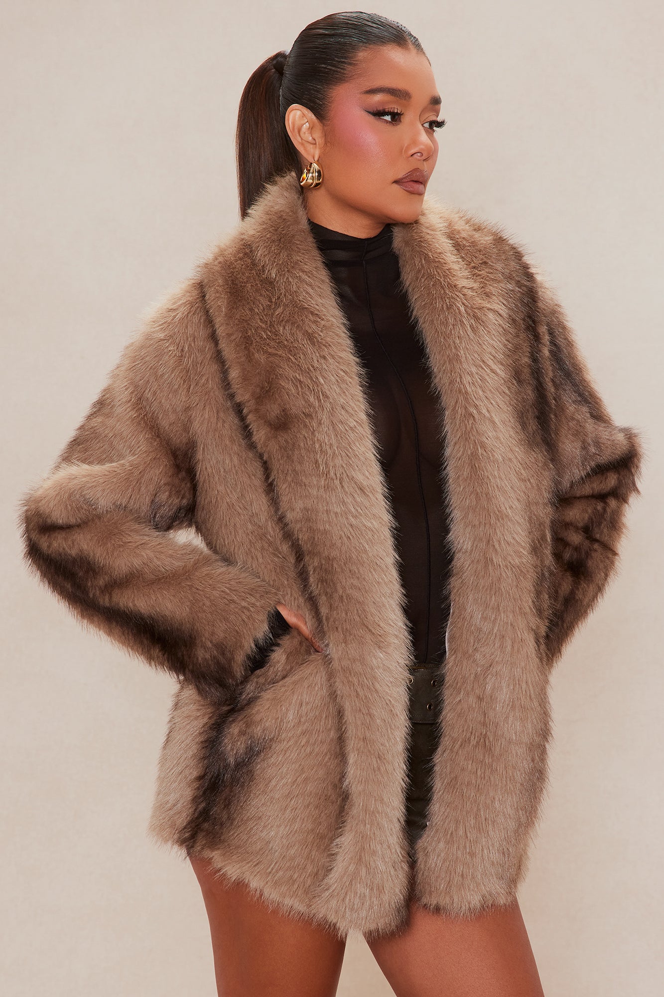 Loraine Faux Fur Jacket - Mocha/combo
