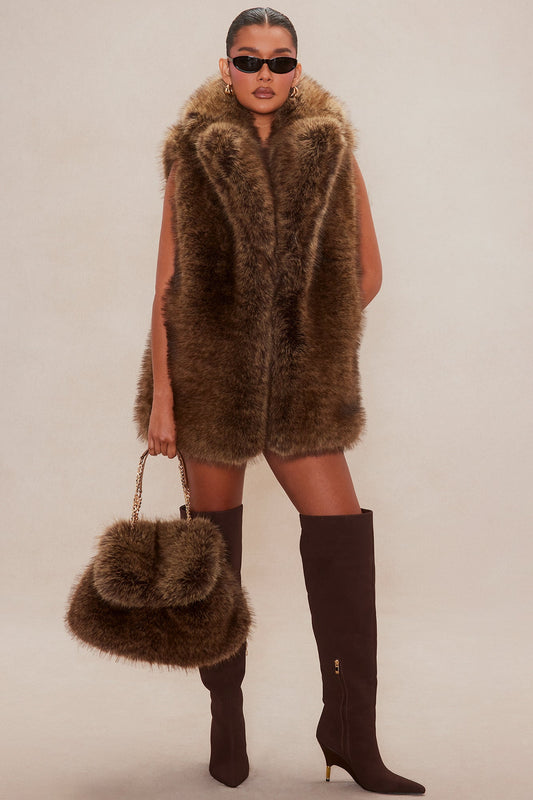 Zaria Faux Fur Vest - Brown