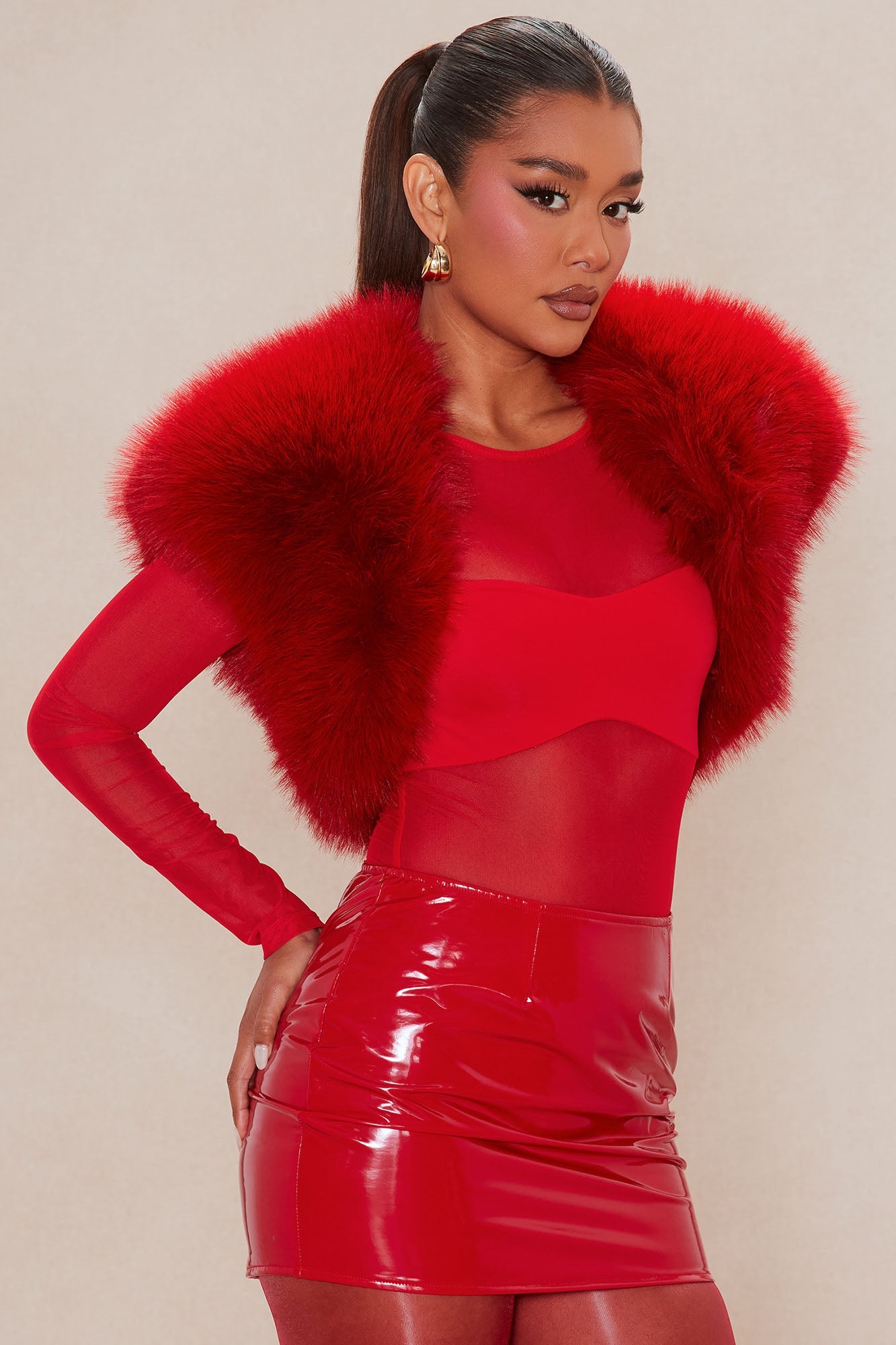 Raya Faux Fur Shrug - Red