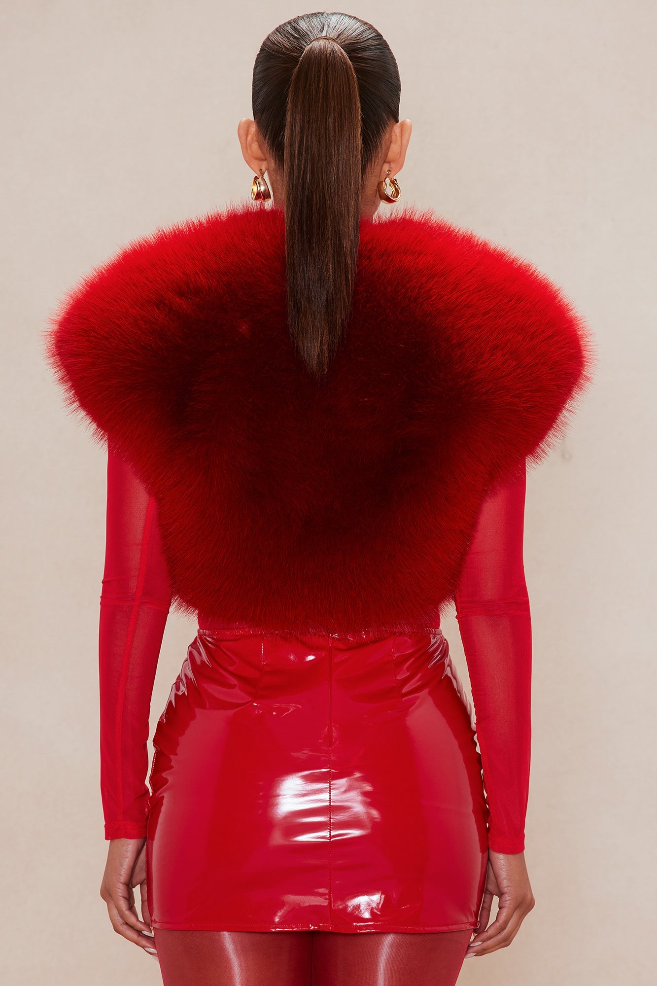 Raya Faux Fur Shrug - Red