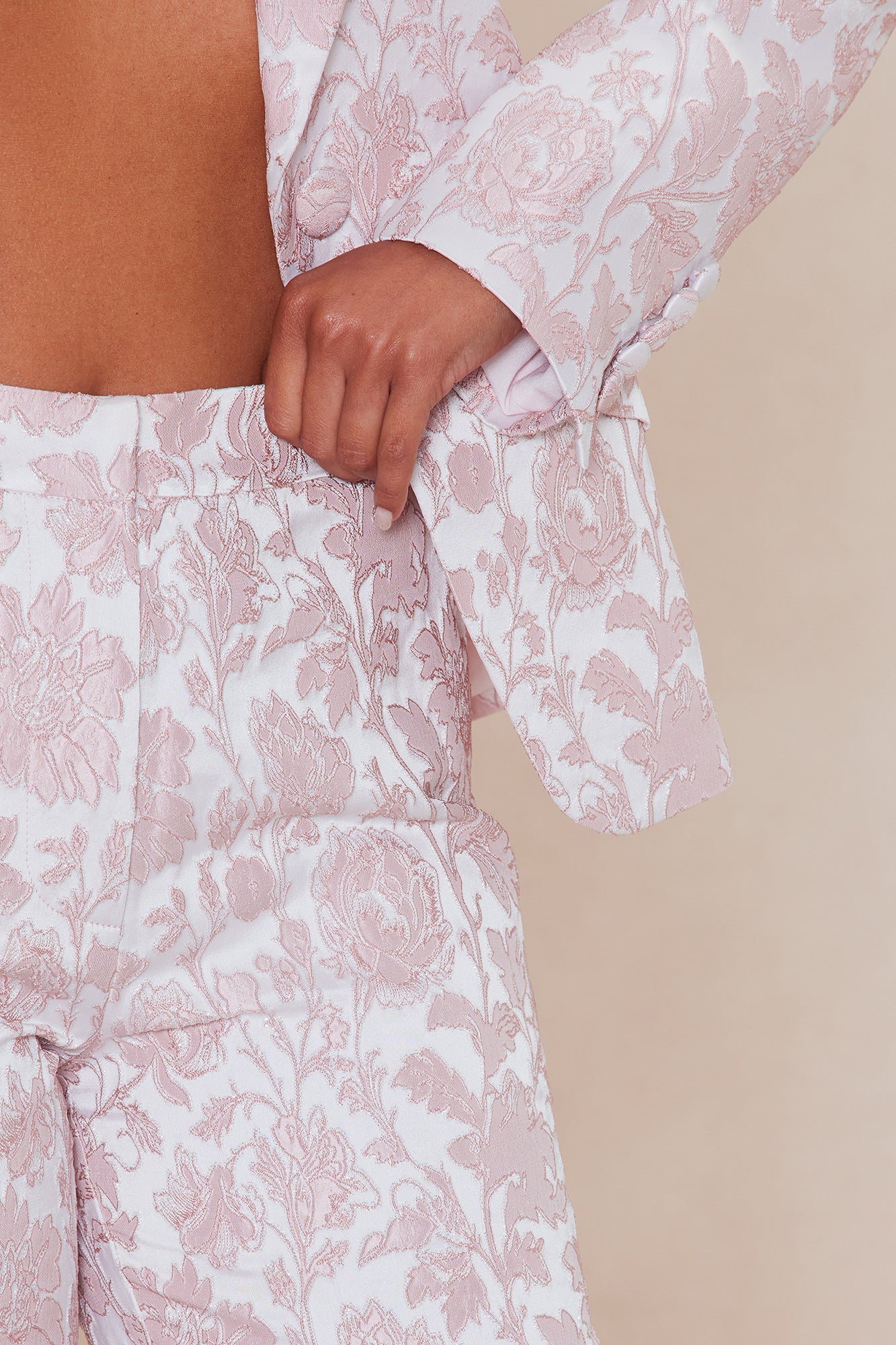 Charlotte Floral Jacquard Blazer Pant Set - Light Pink