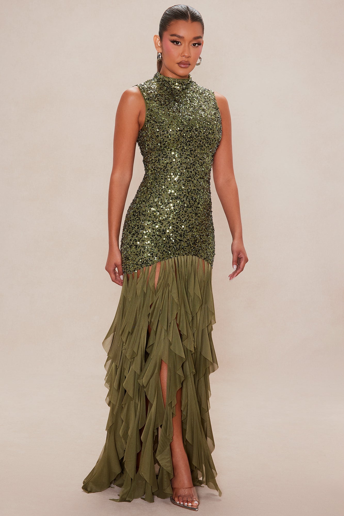 Lavinia Sequin Maxi Dress - Olive
