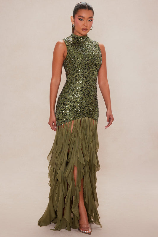 Lavinia Sequin Maxi Dress - Olive