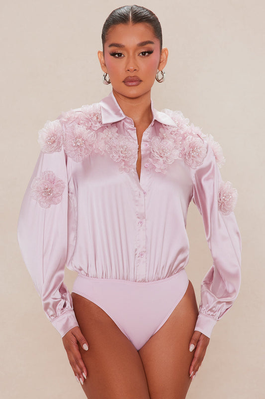 In Bloom Satin Bodysuit - Mauve