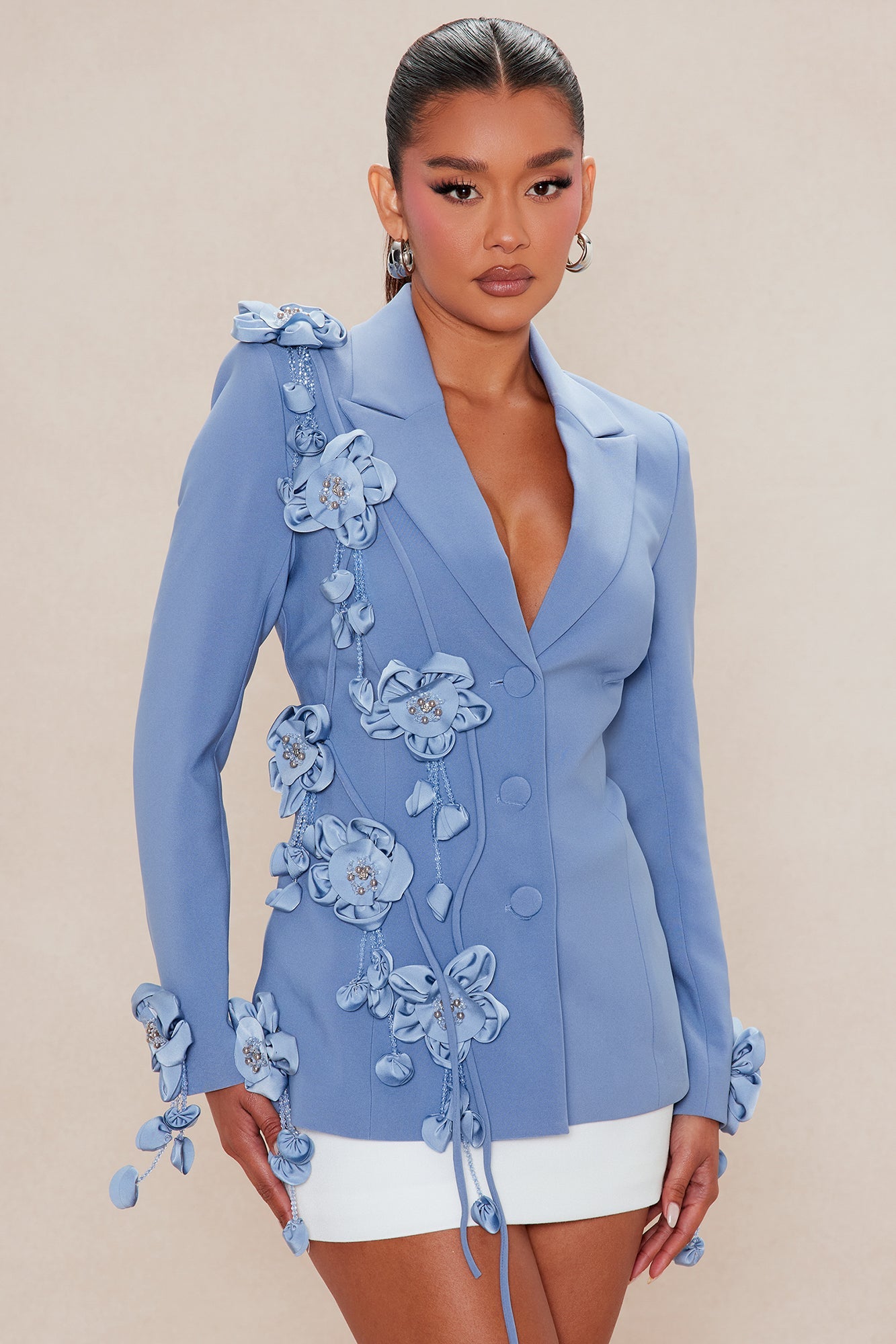 Dripping In Petals Blazer - Slate Blue