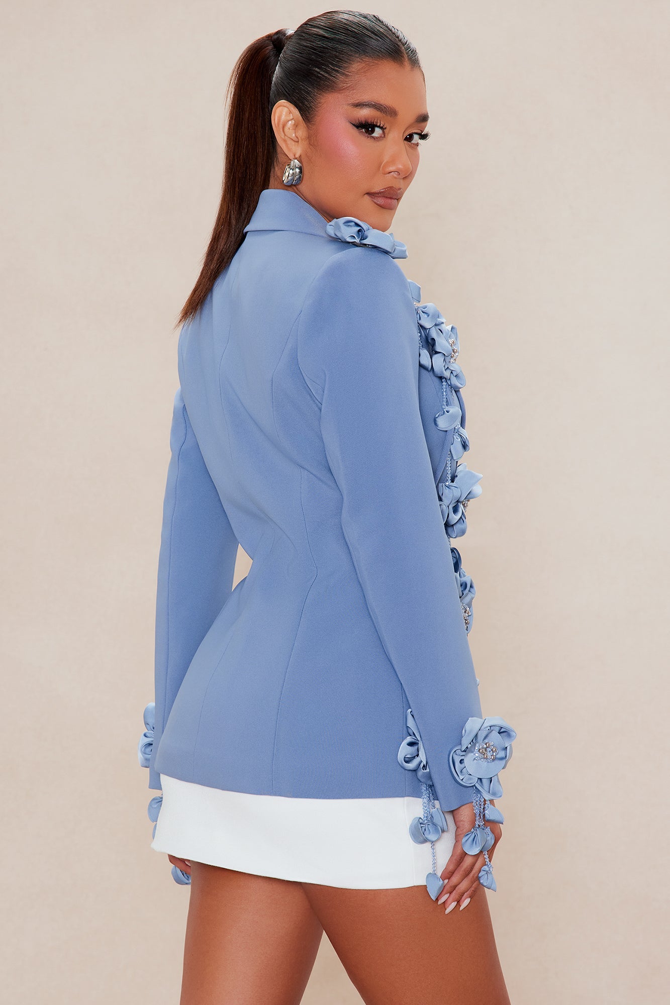 Dripping In Petals Blazer - Slate Blue