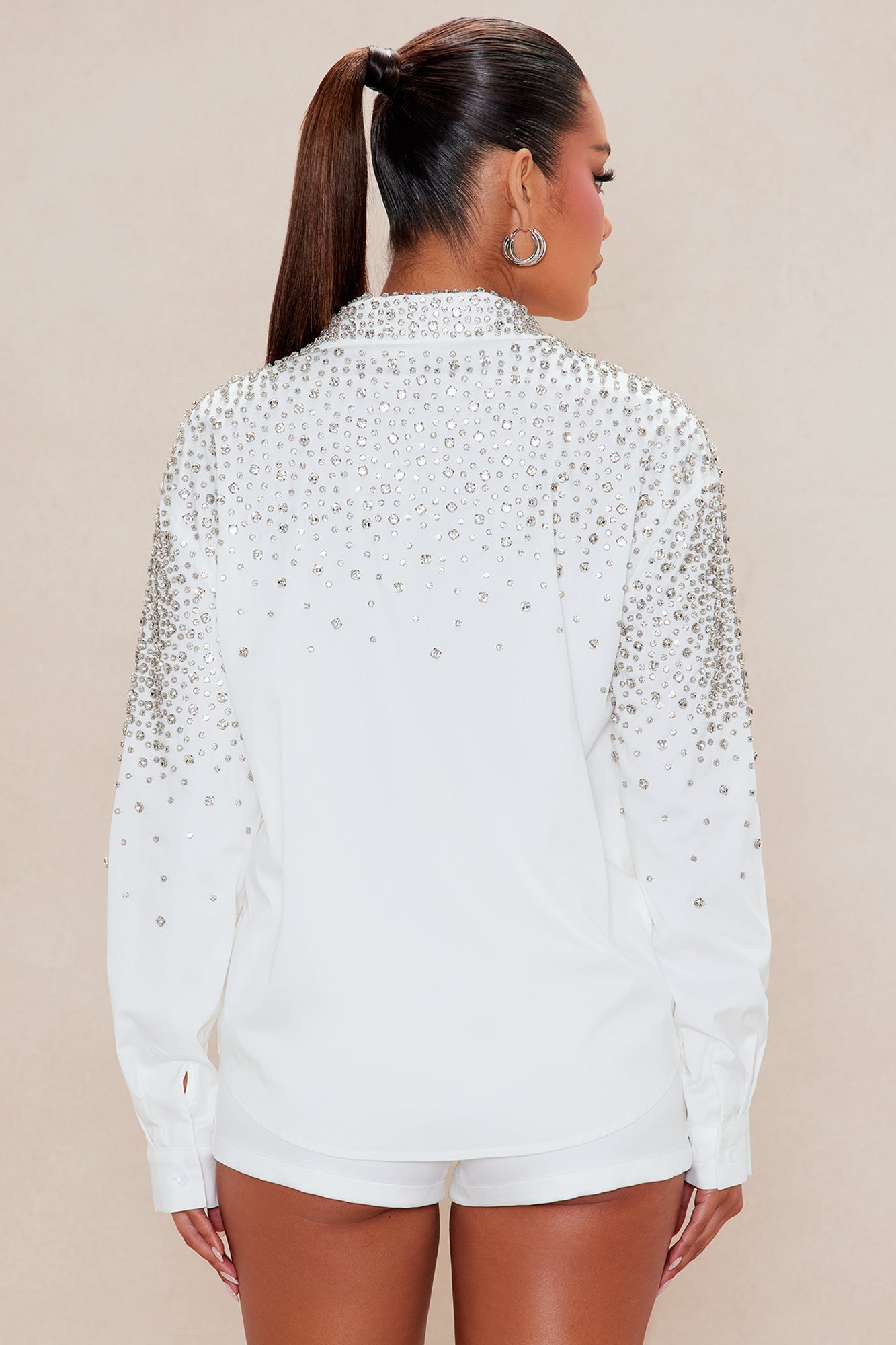 Cannot Dim My Shine Rhinestone Top - White