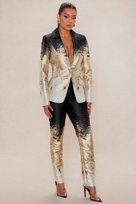 Esparza Metallic Blazer Pant Set - Gold/combo