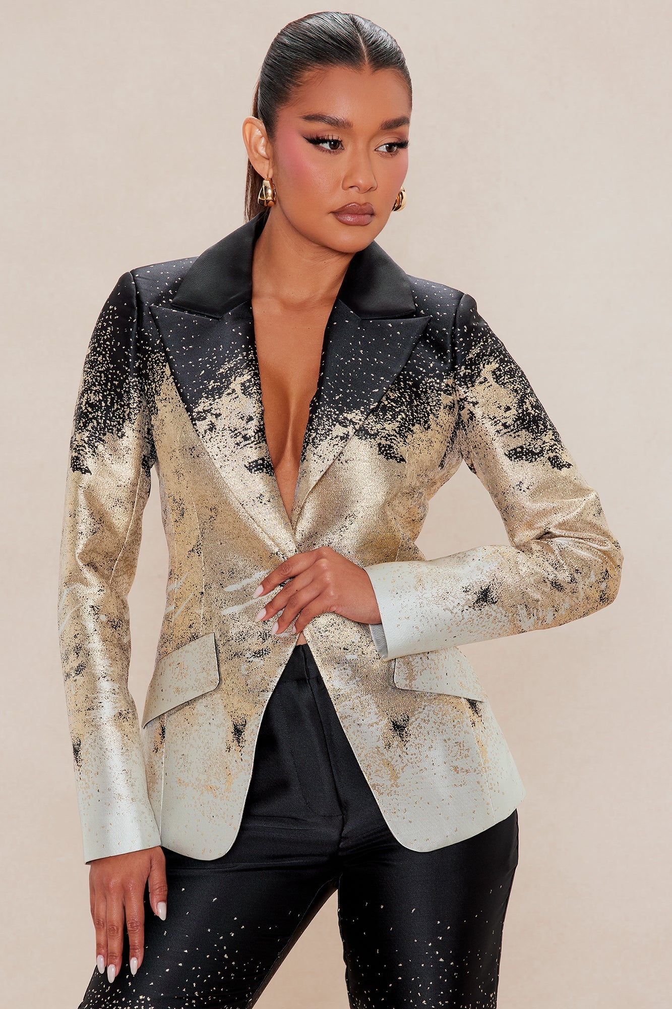 Esparza Metallic Blazer Pant Set - Gold/combo