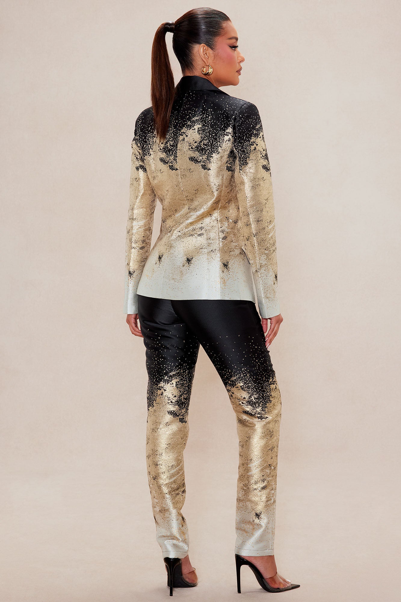 Esparza Metallic Blazer Pant Set - Gold/combo