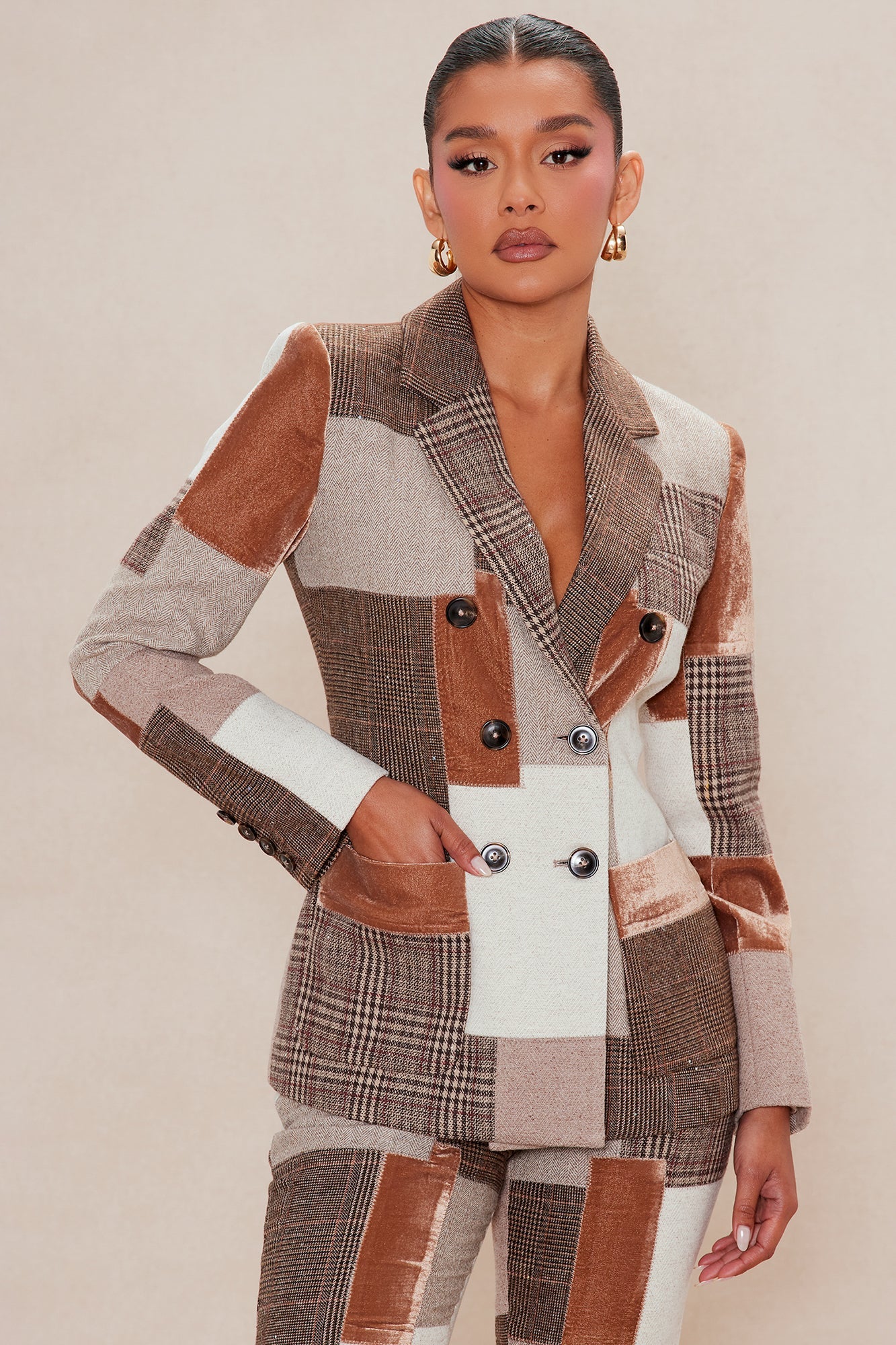 Harlow Patched Embellished Blazer - Brown/combo