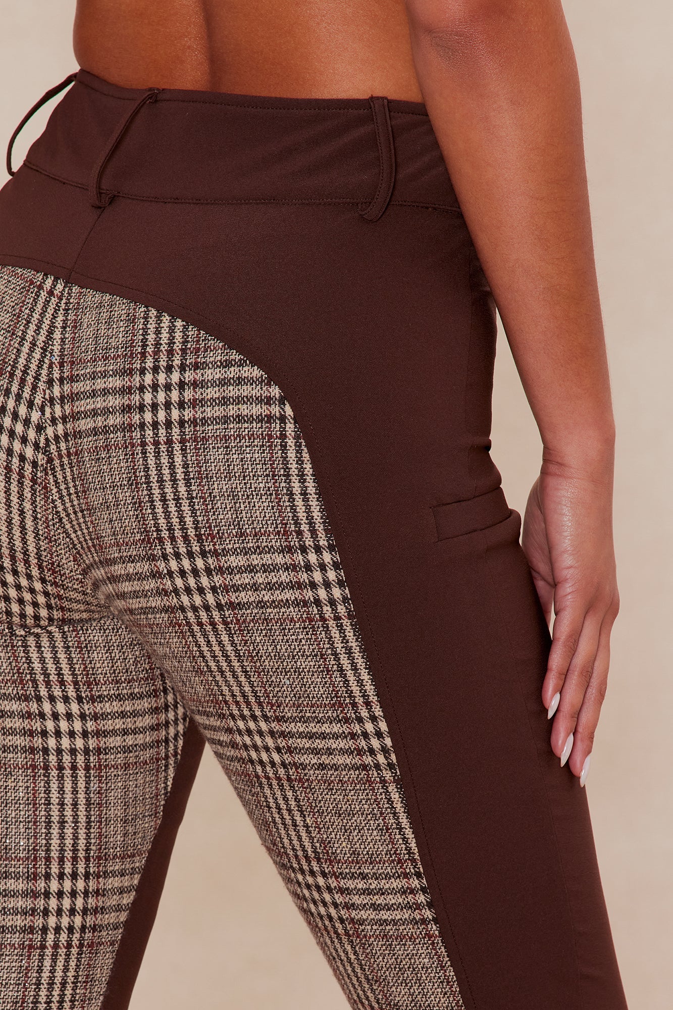 Harlow Embellished Plaid Riding Pant - Dark Brown