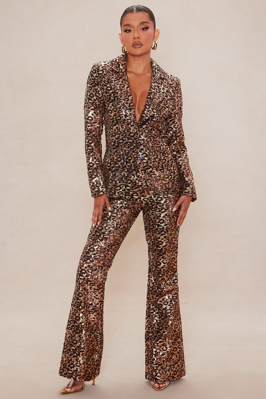 Delphine Leopard Sequin Blazer - Leopard