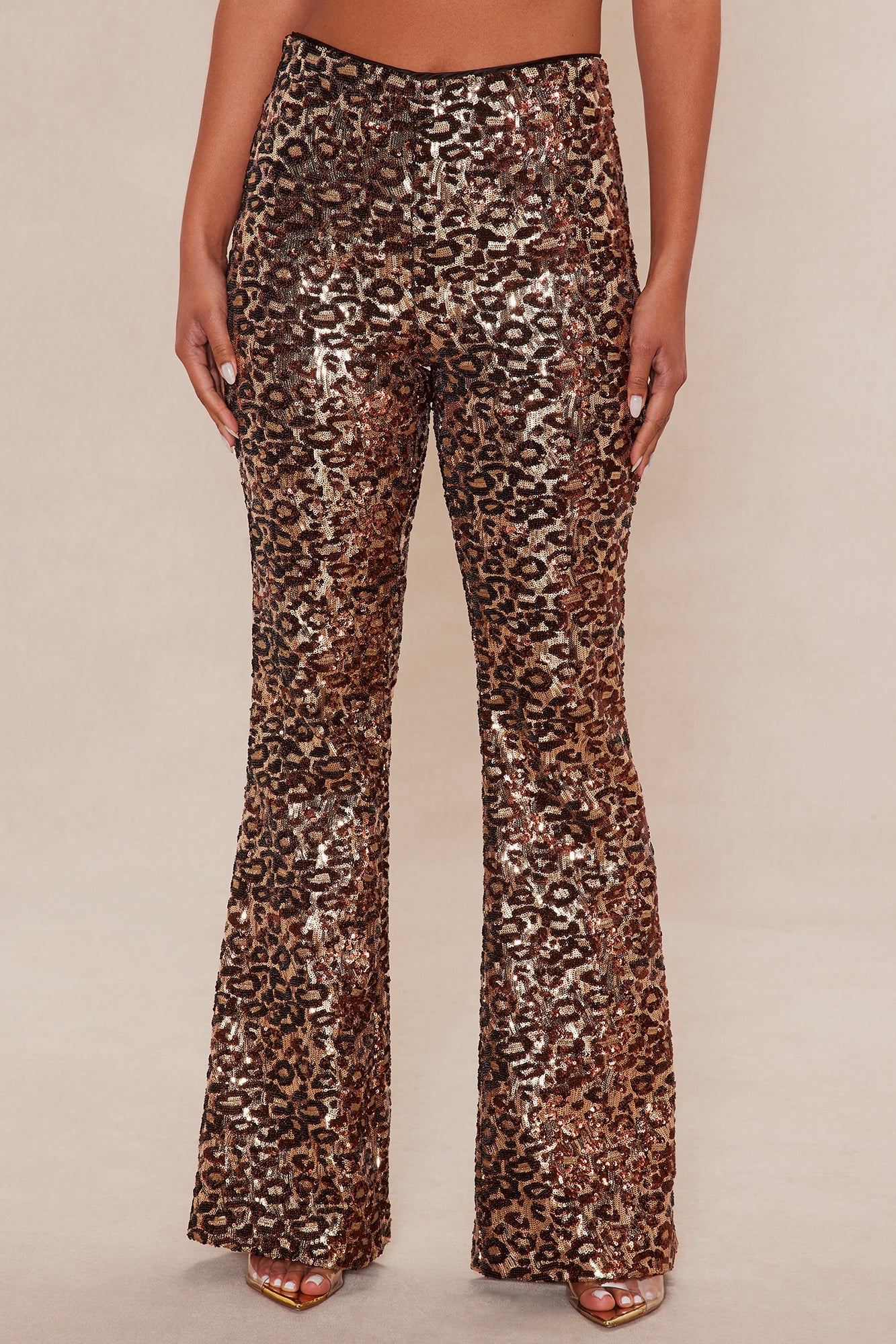 Delphine Leopard Sequin Flare Pant - Leopard