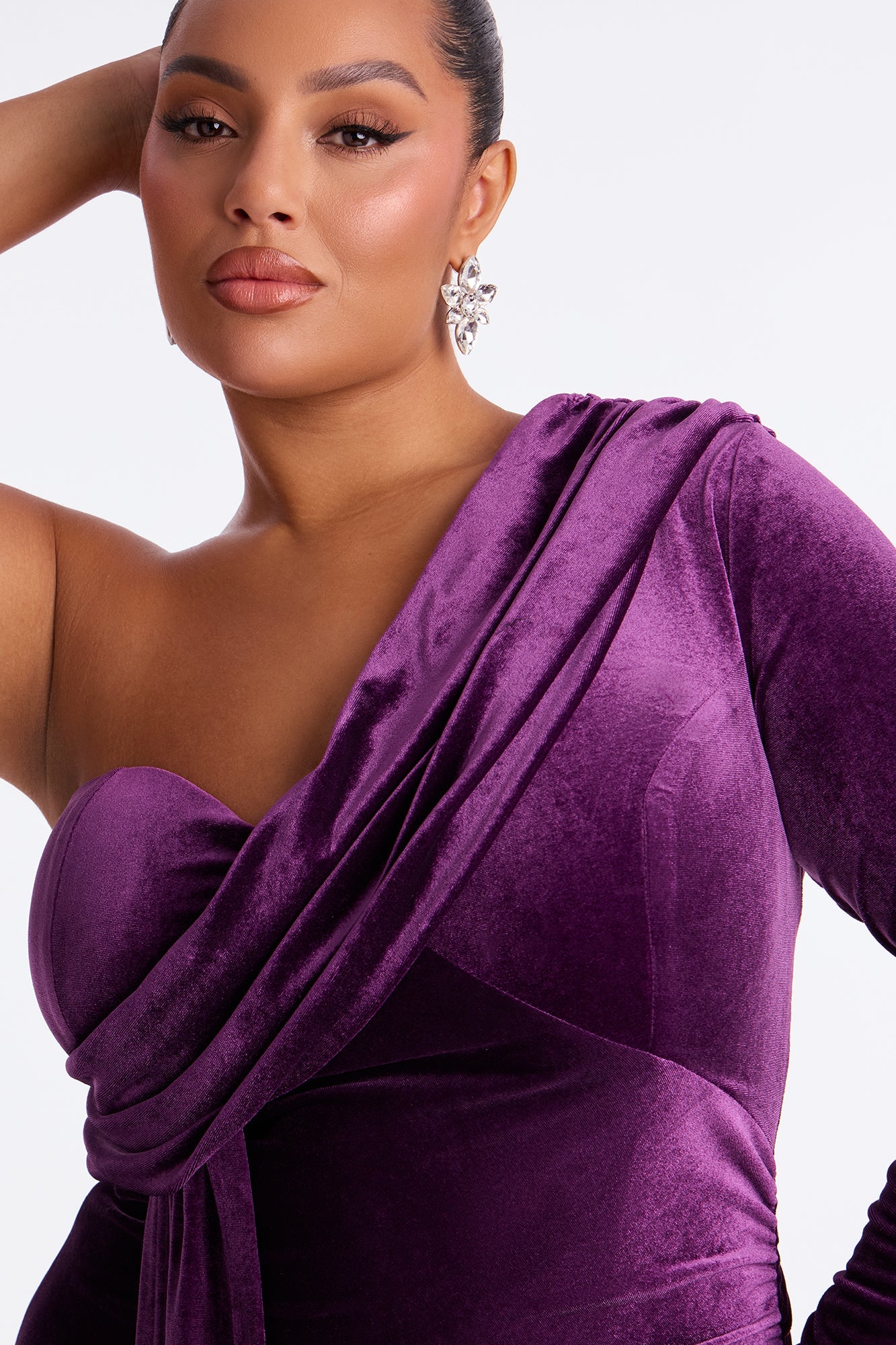 Darla Draped Velvet Midi Dress - Plum