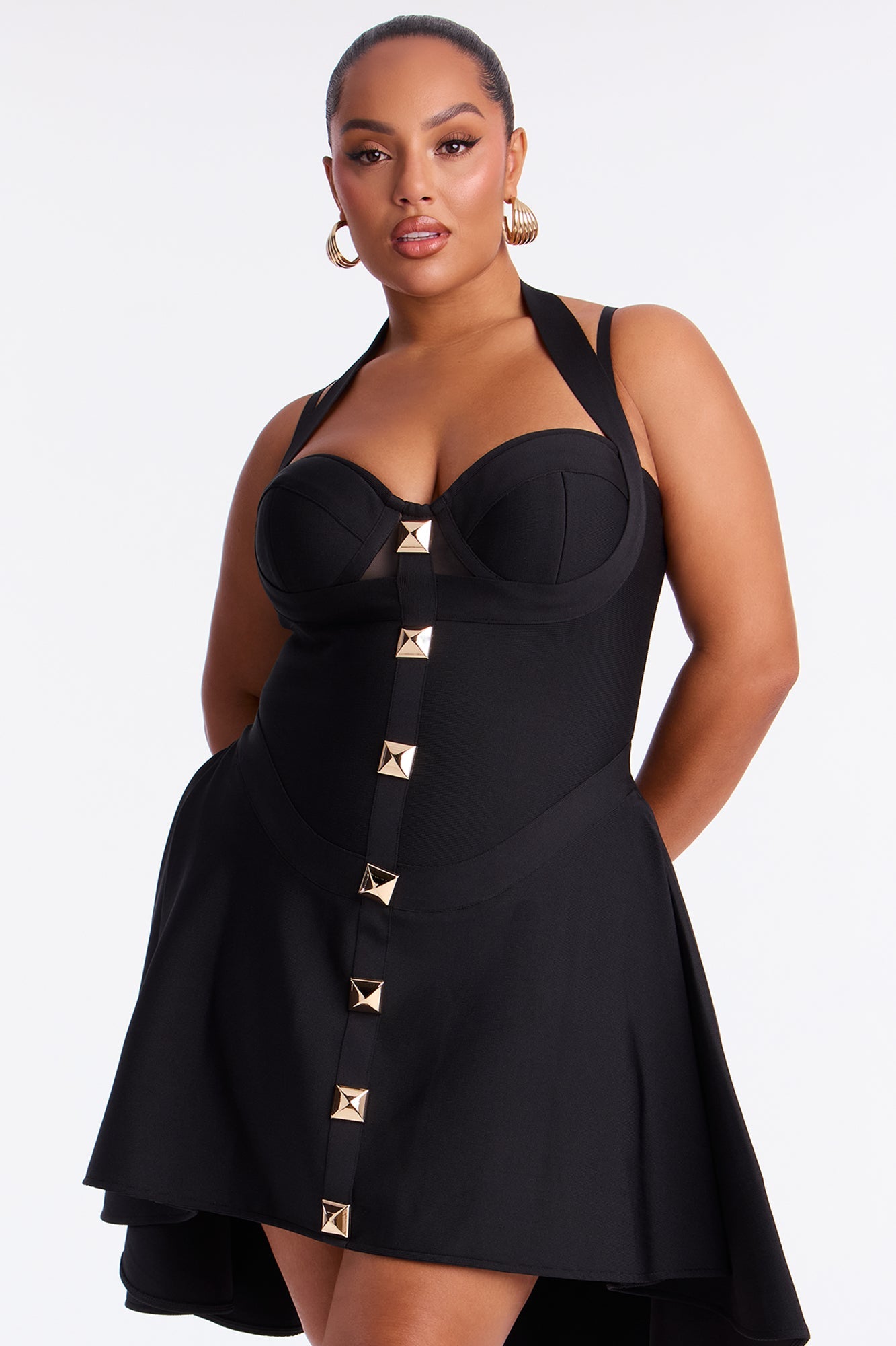 Alondra Asymmetrical Bandage Midi Dress - Black