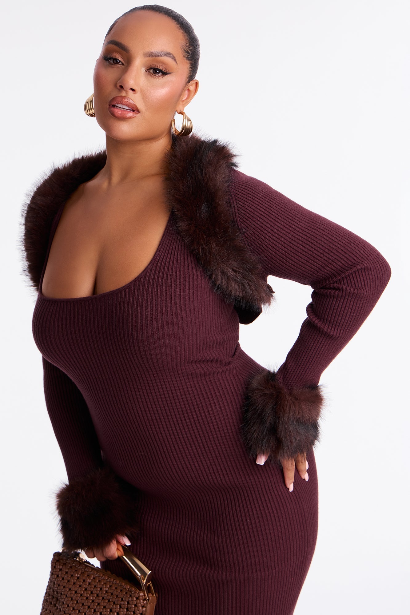 Fuzzy Signal Maxi Dress Set - Chocolate