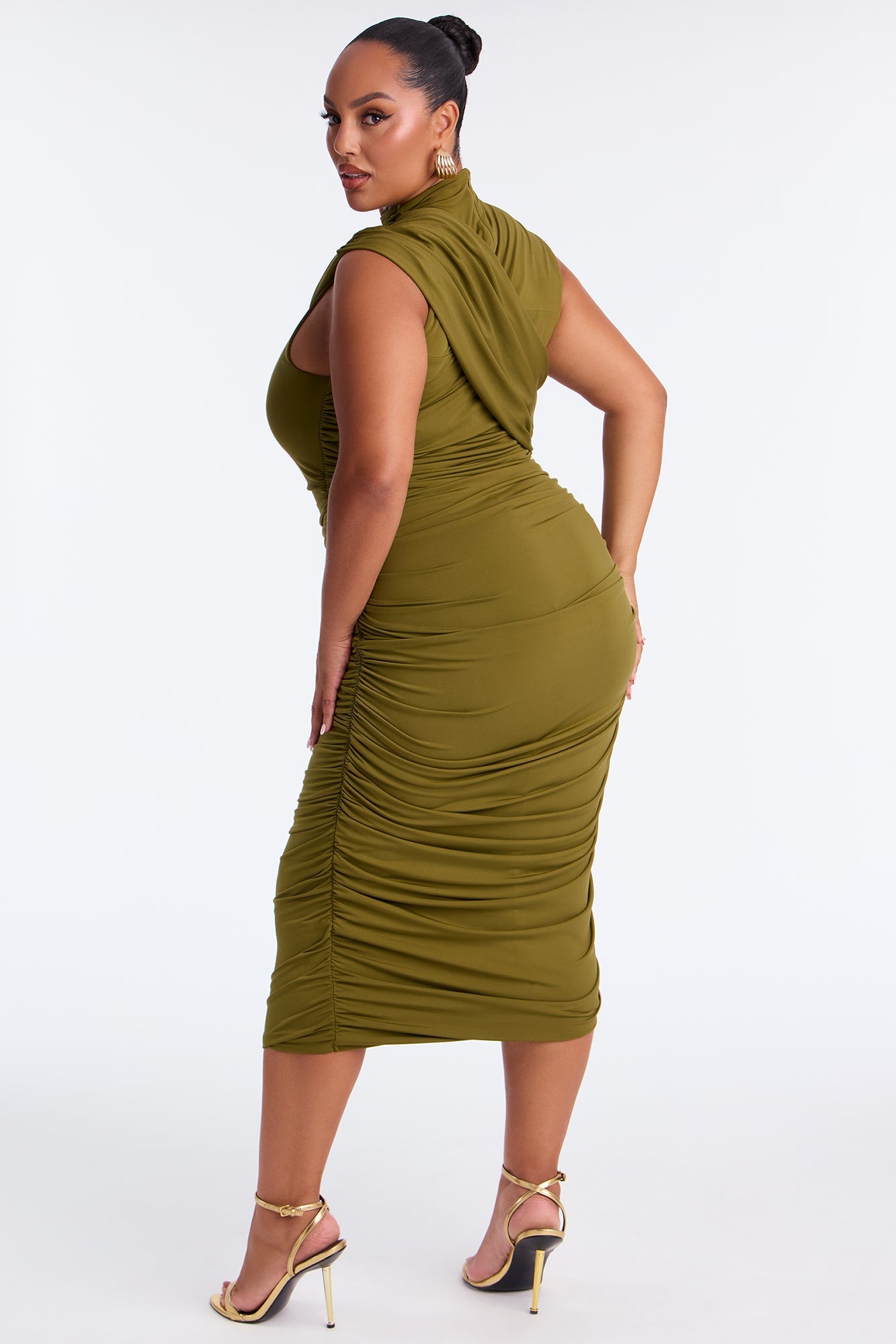 One Of One Draped Midi Dress - Olive