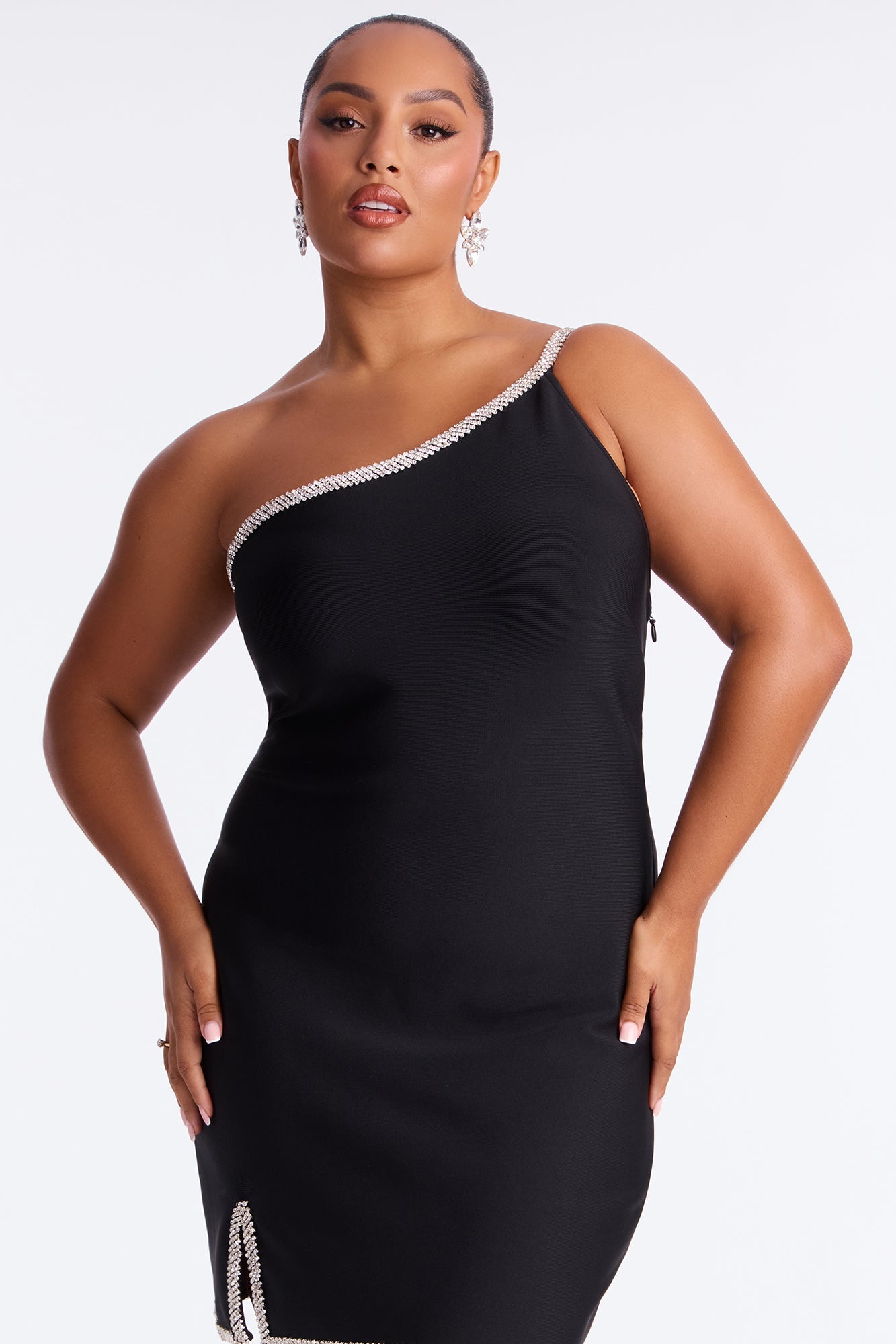 Ren Rhinestone Trim Bandage Mini Dress - Black