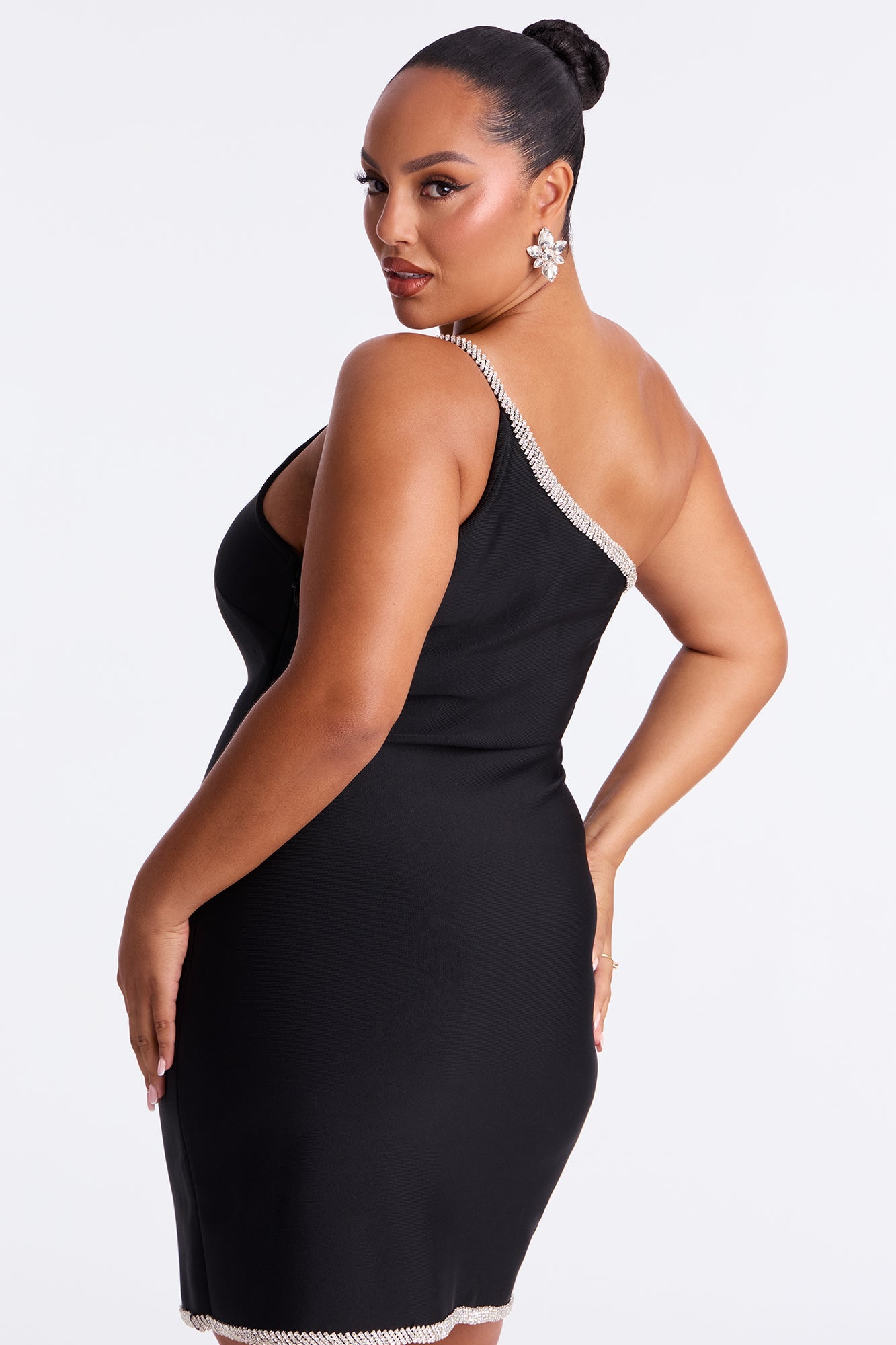 Ren Rhinestone Trim Bandage Mini Dress - Black