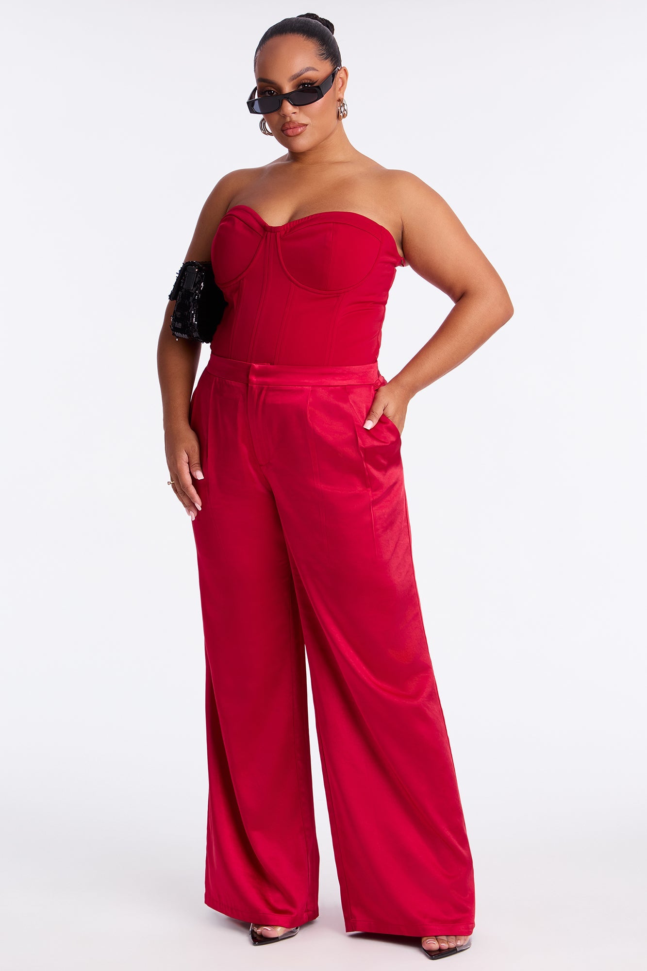 Main Topic Low Rise Wide Leg Satin Pant 33 - Red